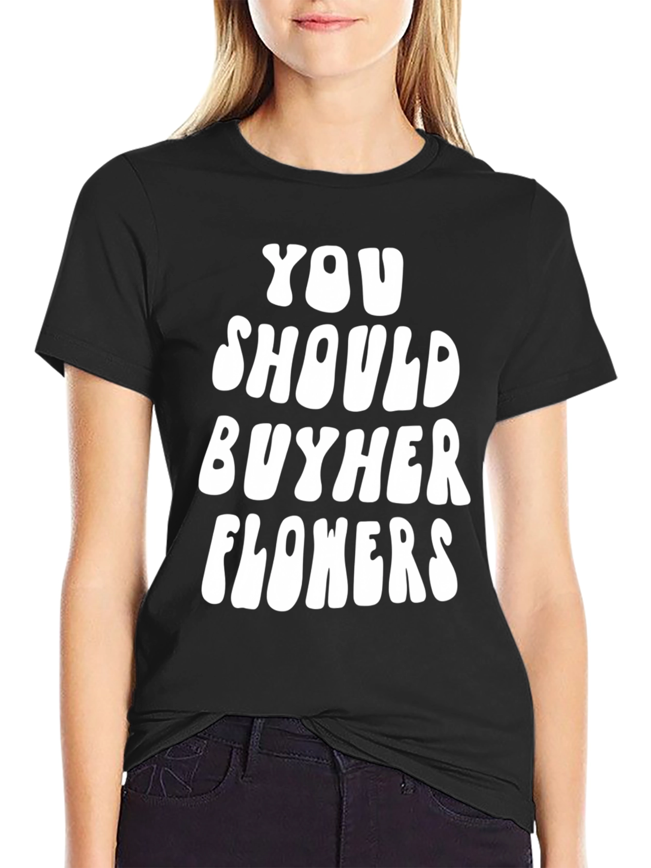 Black Buy Her Flowers Black Graphic T-Shirt view 2