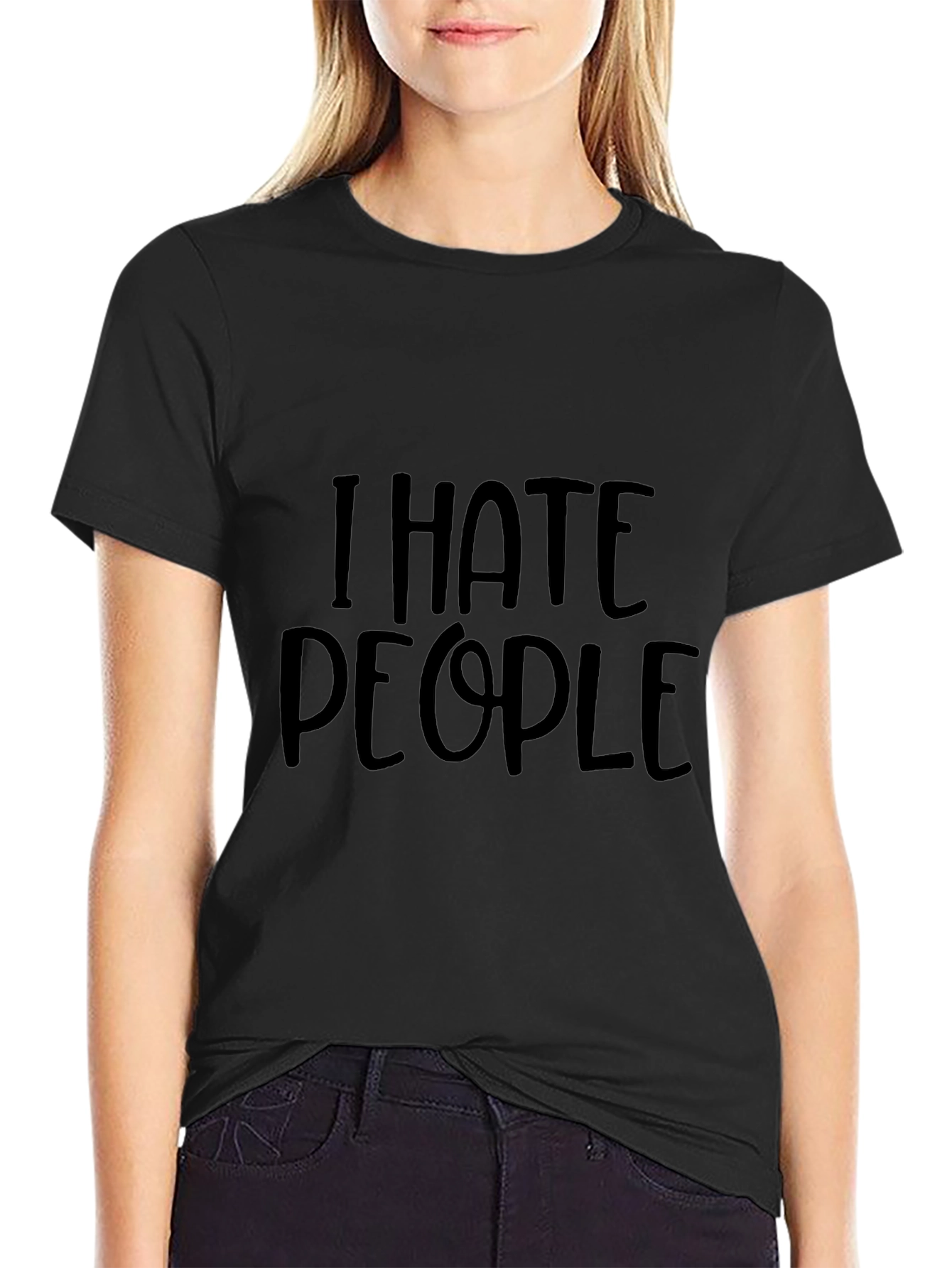 Black I Hate People Graphic Tee - Black Cotton Comfort view 2