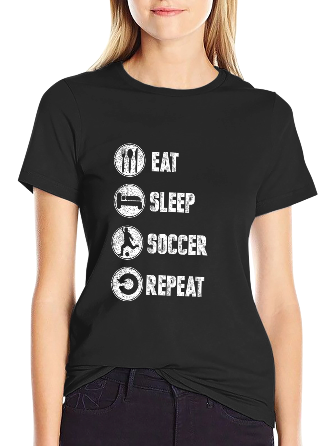 Black Eat Sleep Soccer Repeat Black Graphic T-Shirt view 2