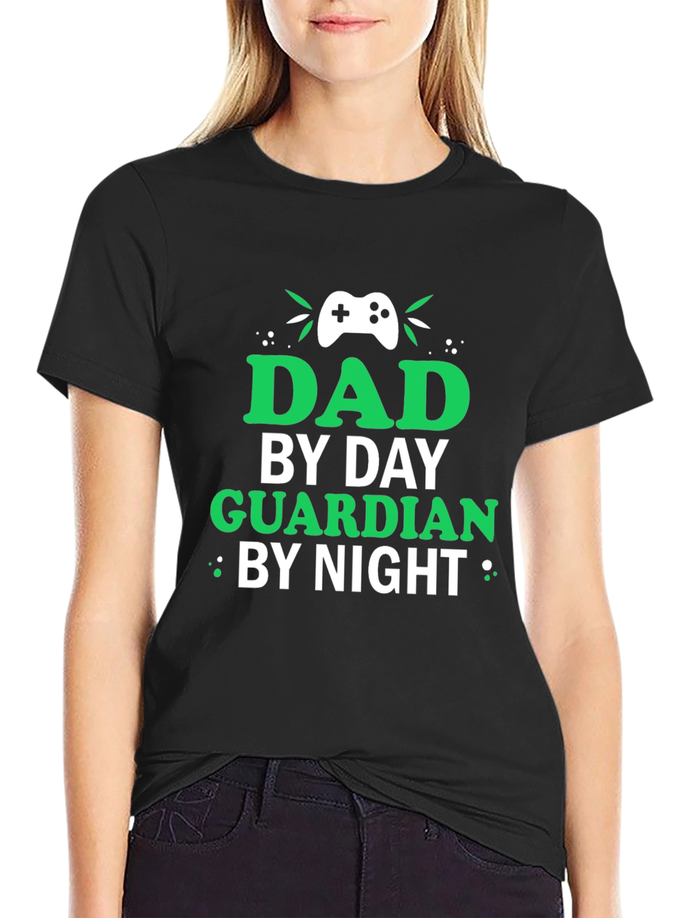 Black Dad By Day Guardian By Night Black T-Shirt view 2