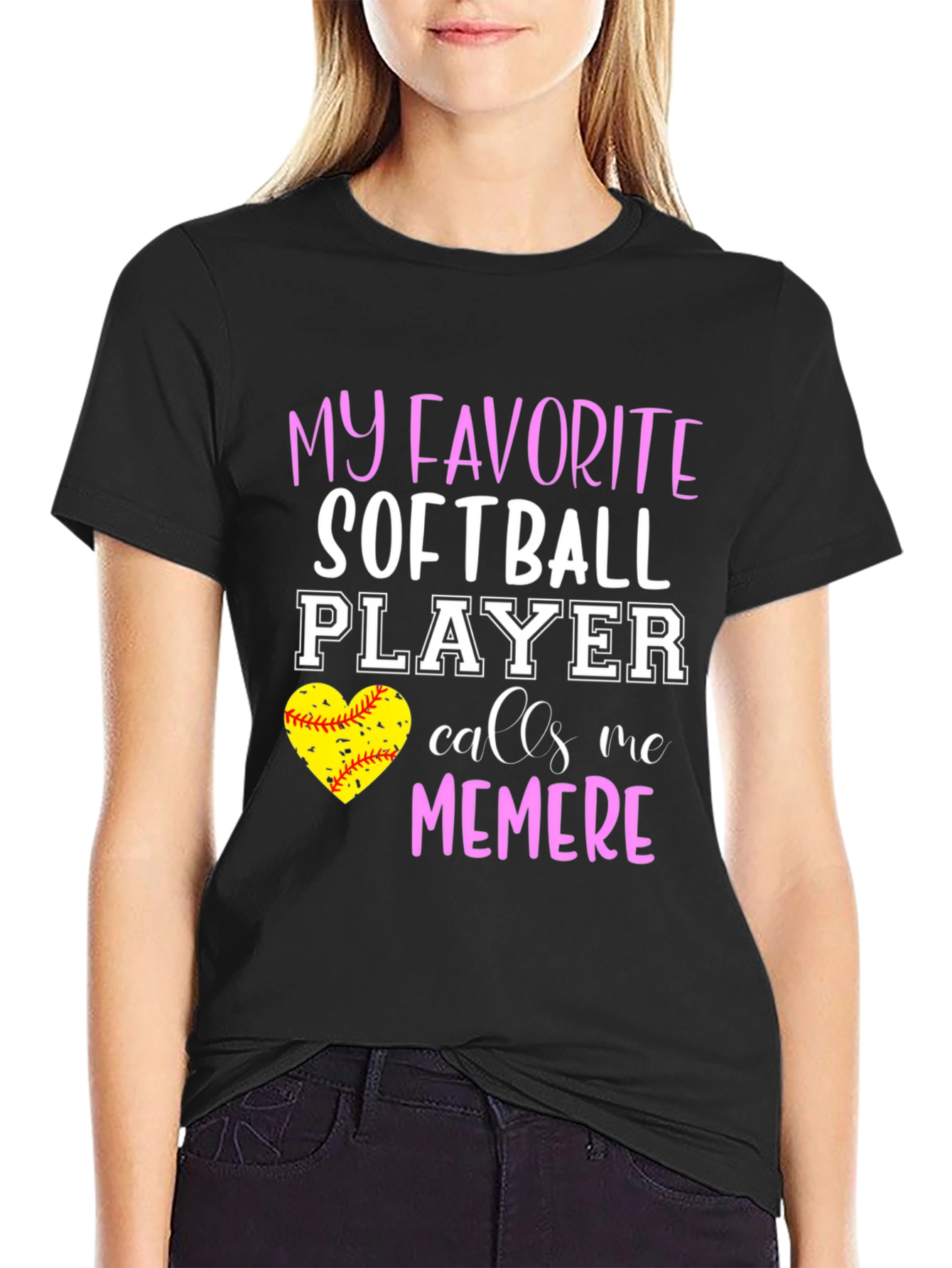 Black My Favorite Softball Player Calls Me Memere T-Shirt view 2