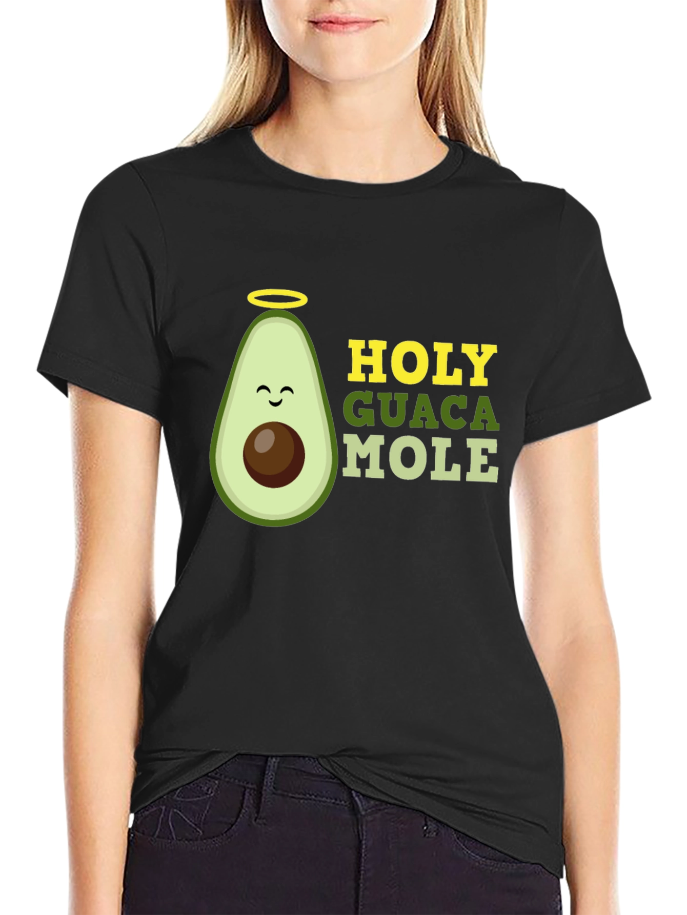 Black Holy Guacamole Graphic T-Shirt - Funny Avocado Tee view 2