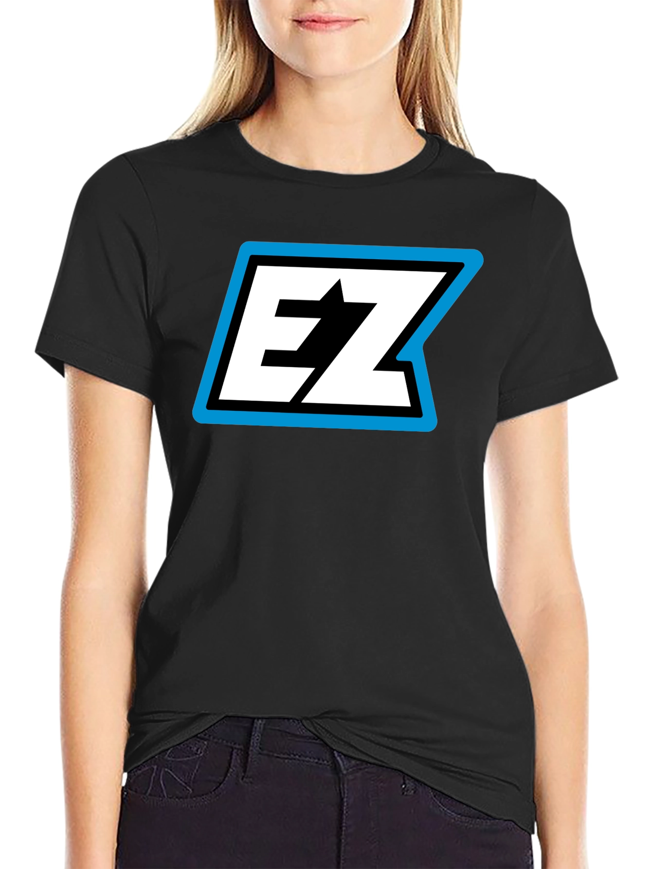 Black EZ Logo Black T-Shirt - Bold Graphic Tee view 2
