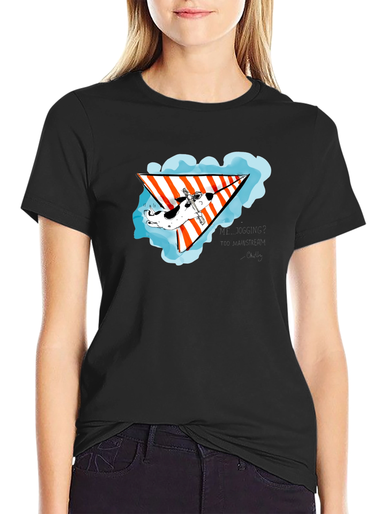Black Hang Gliding Dog Black T-Shirt view 2