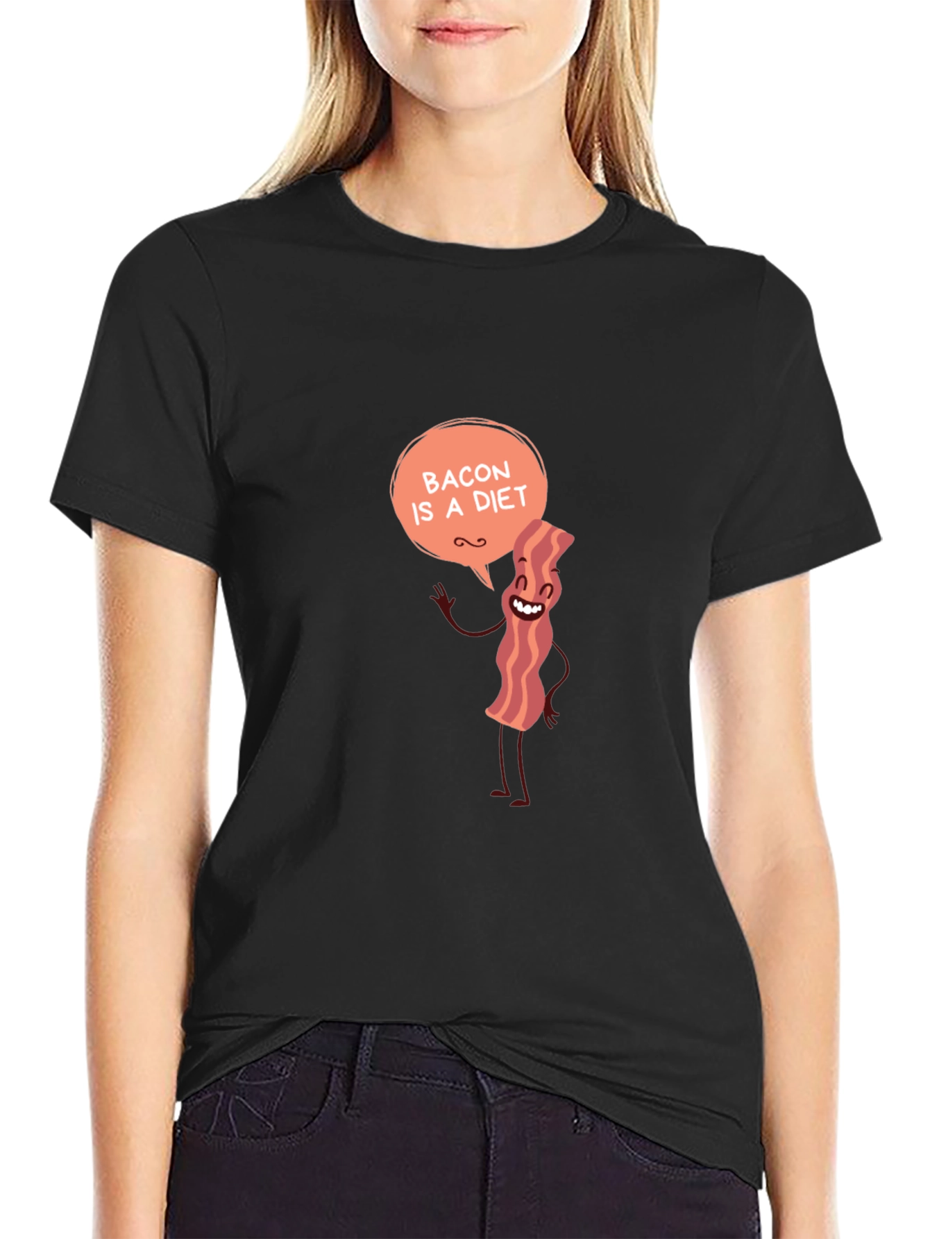 Black Bacon Diet T-Shirt Funny Foodie Tee view 2