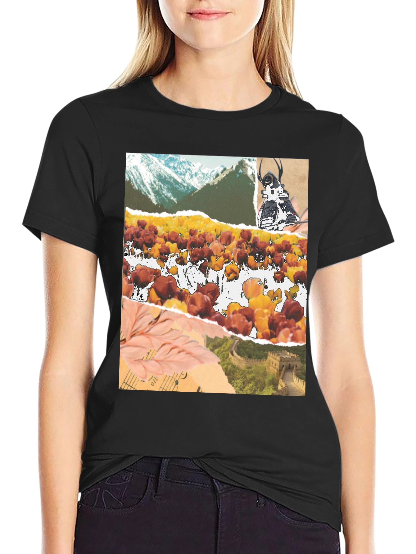 Black Collage Print Black T-Shirt view 2