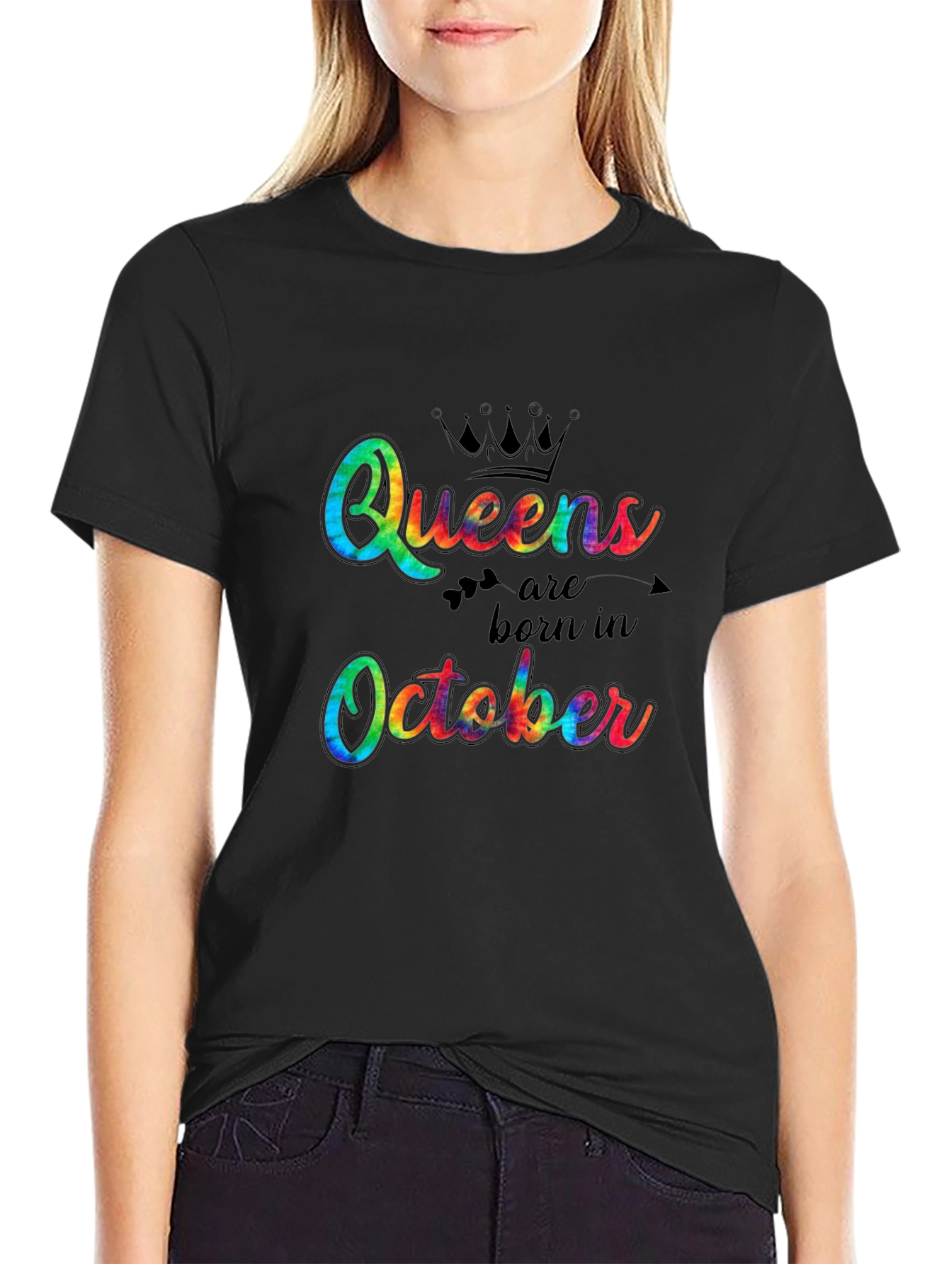 Black Queens Are Born in October Tie Dye T-Shirt view 2