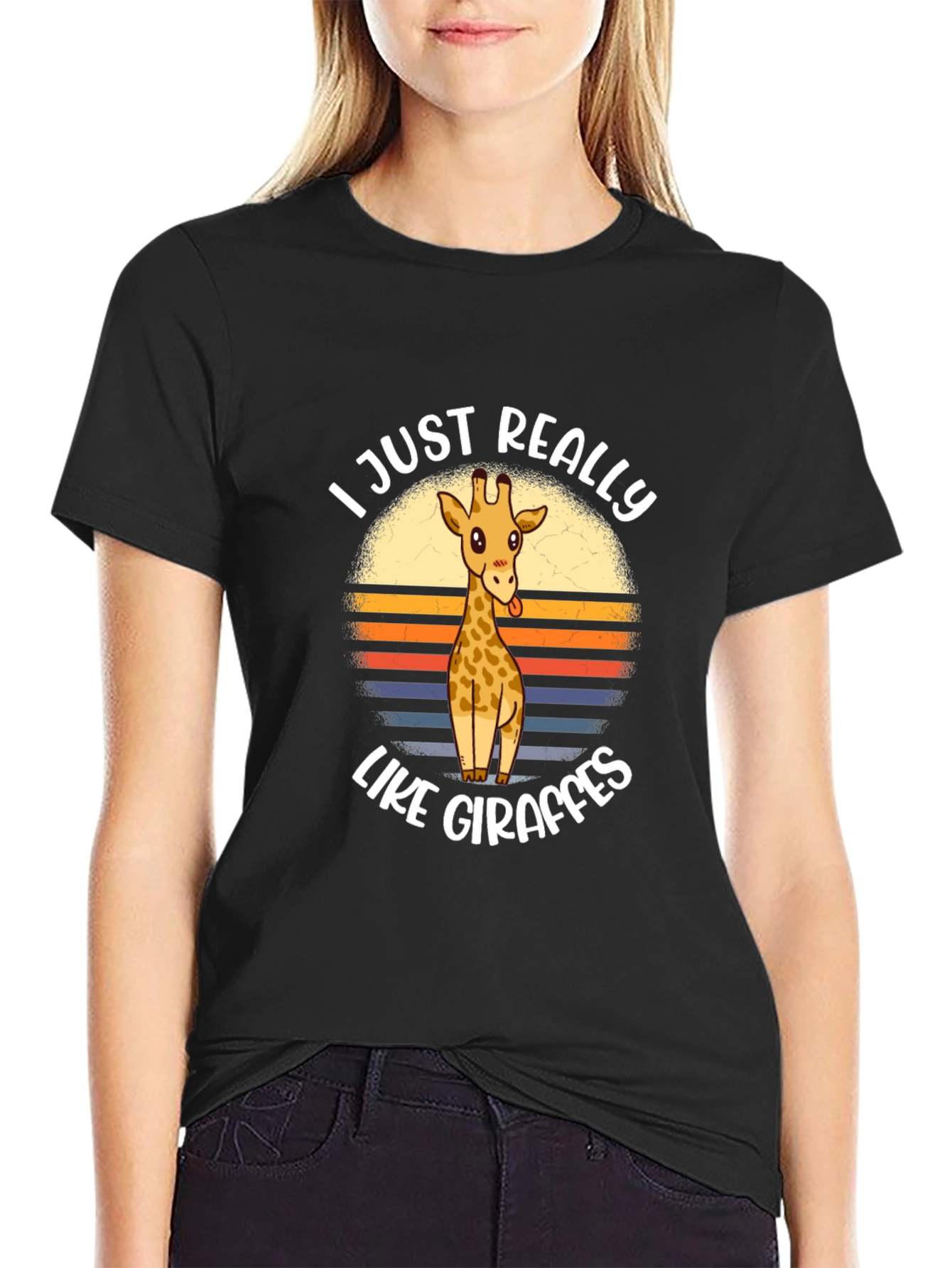 Black Funny Giraffe Lover Graphic Tee view 2