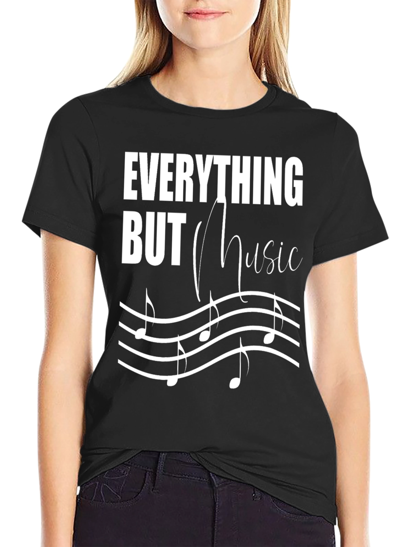 Black Everything But Music Men's T-Shirt view 2