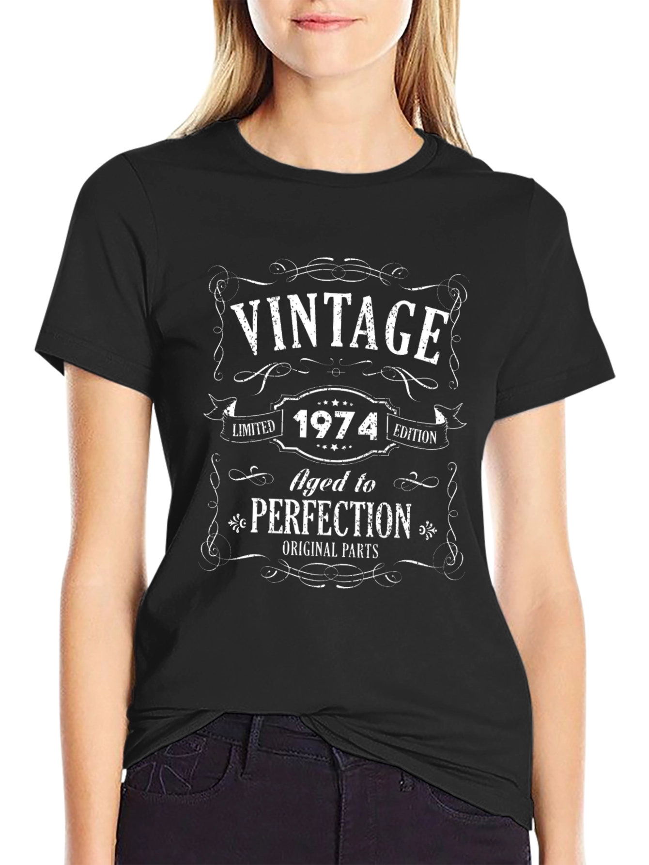 Black Vintage 1974 Aged to Perfection Black T-Shirt view 2