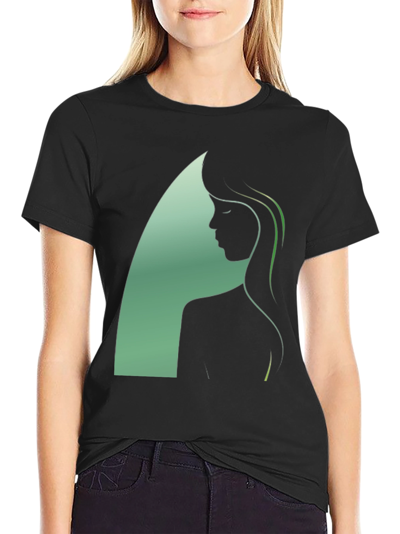 Black Silhouette Woman Graphic Black T-Shirt view 2