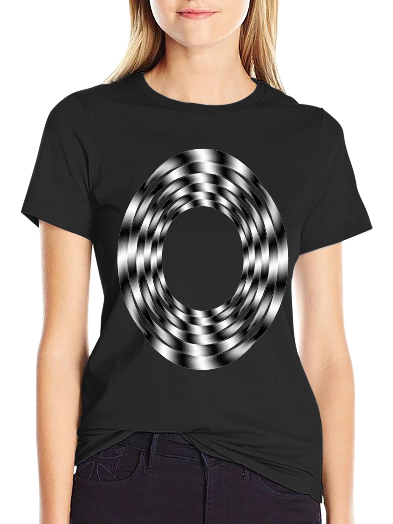 Black Optical Illusion Graphic Tee view 2