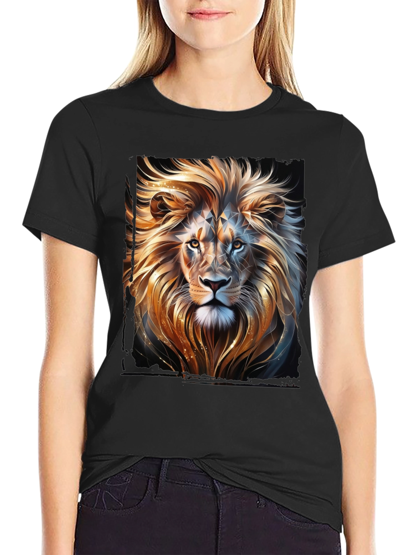 Black Lion Graphic T-Shirt - Black, Stylish Animal Print view 2
