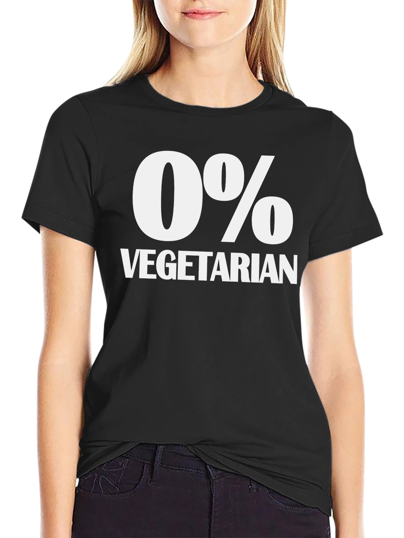 Black Funny 0% Vegetarian Black T-Shirt view 2