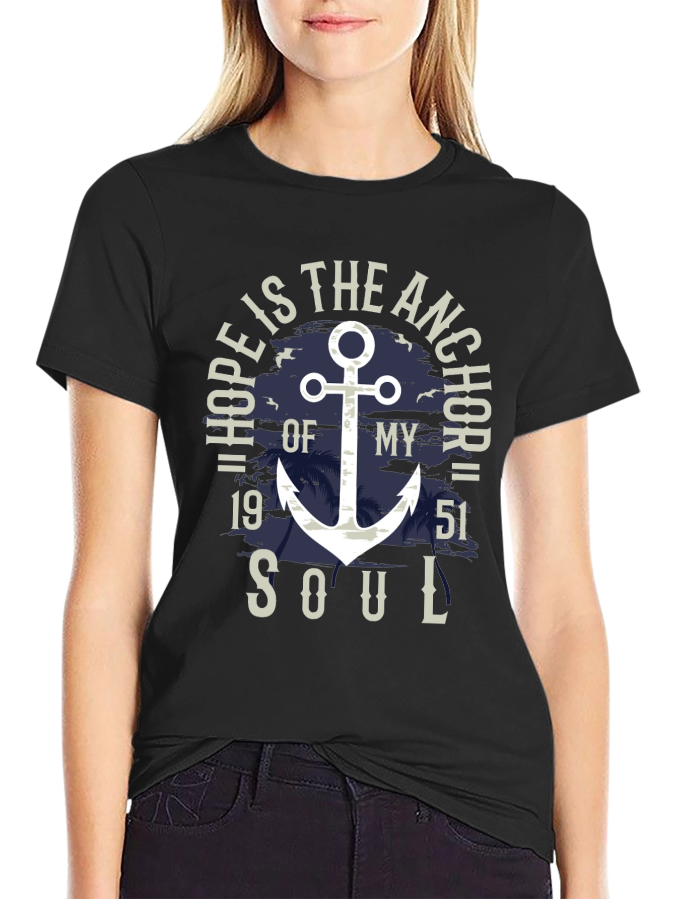 Black Nautical Hope Anchor Soul Graphic Tee view 2