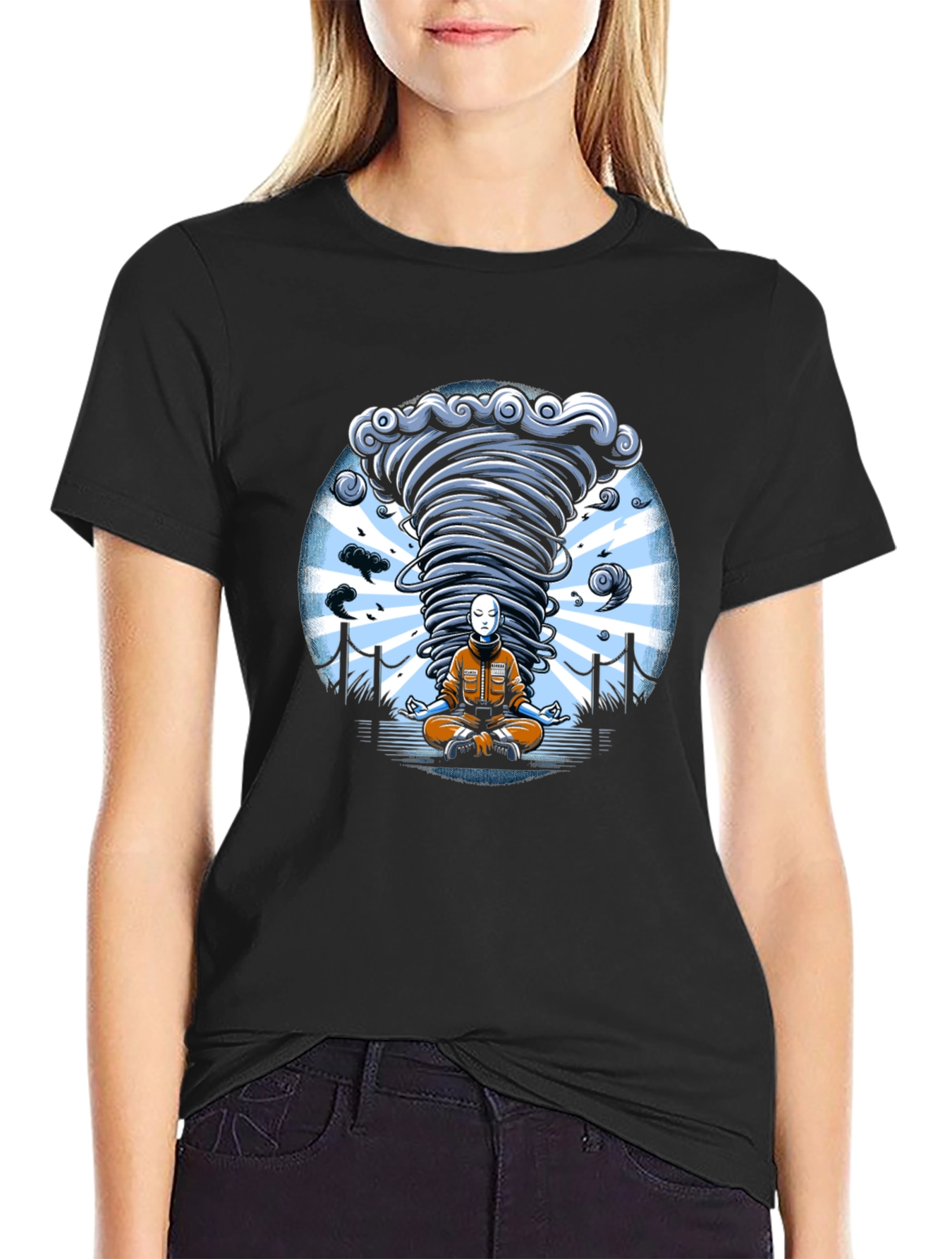Black Zen Tornado Graphic Tee - Black Cotton T-Shirt view 2