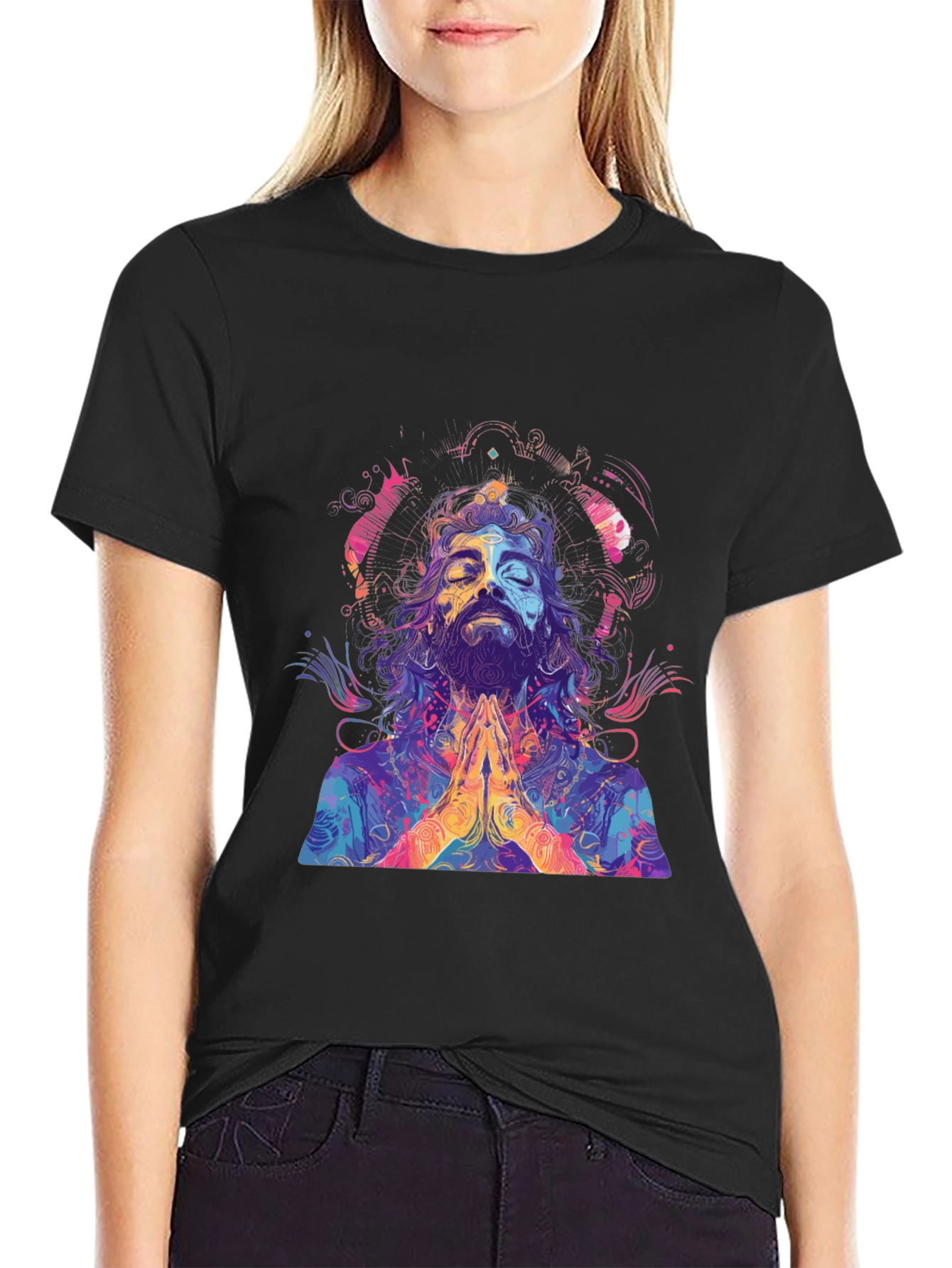 Black Psychedelic Meditating Man Graphic Tee view 2