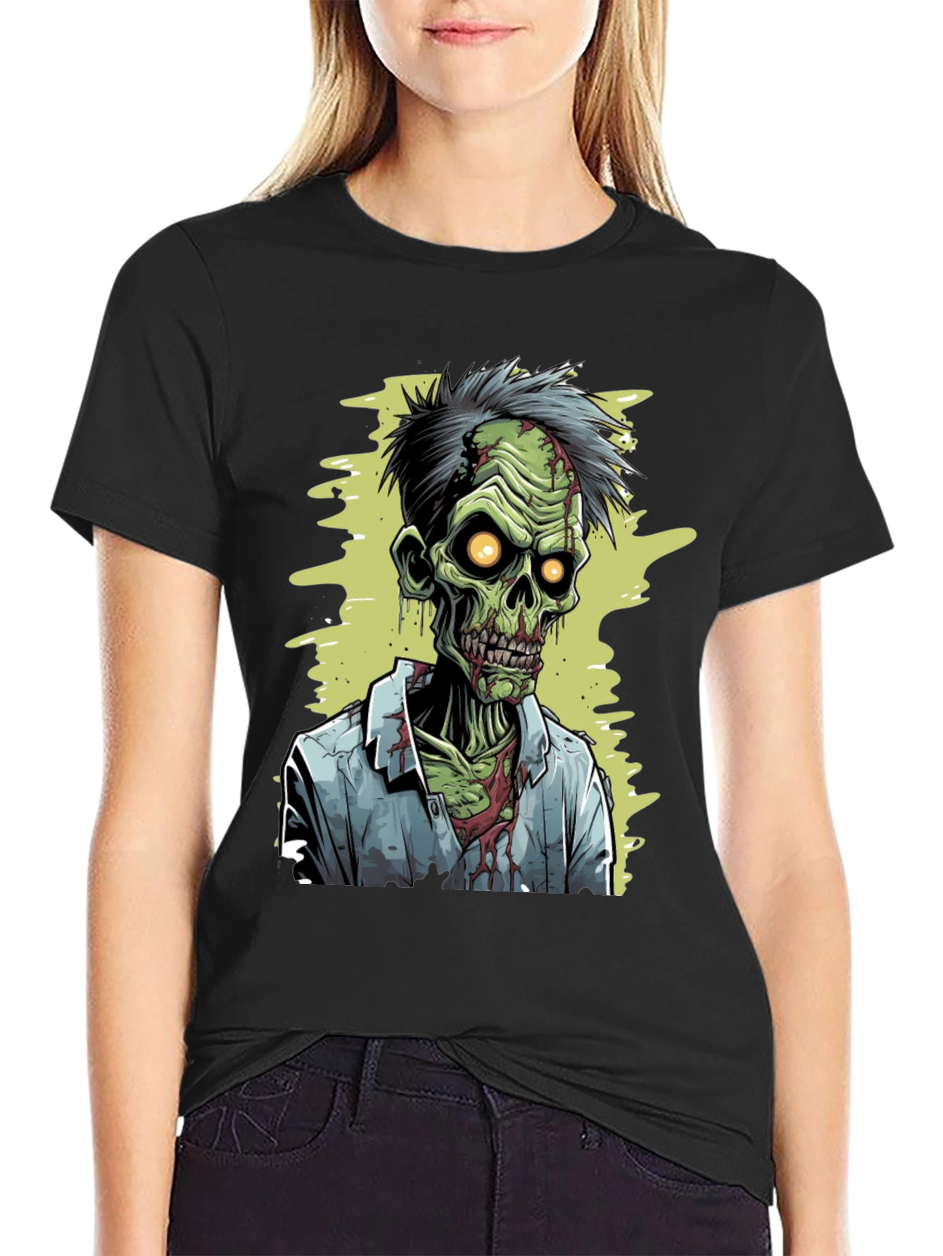 Black Zombie Cartoon Graphic Tee view 2