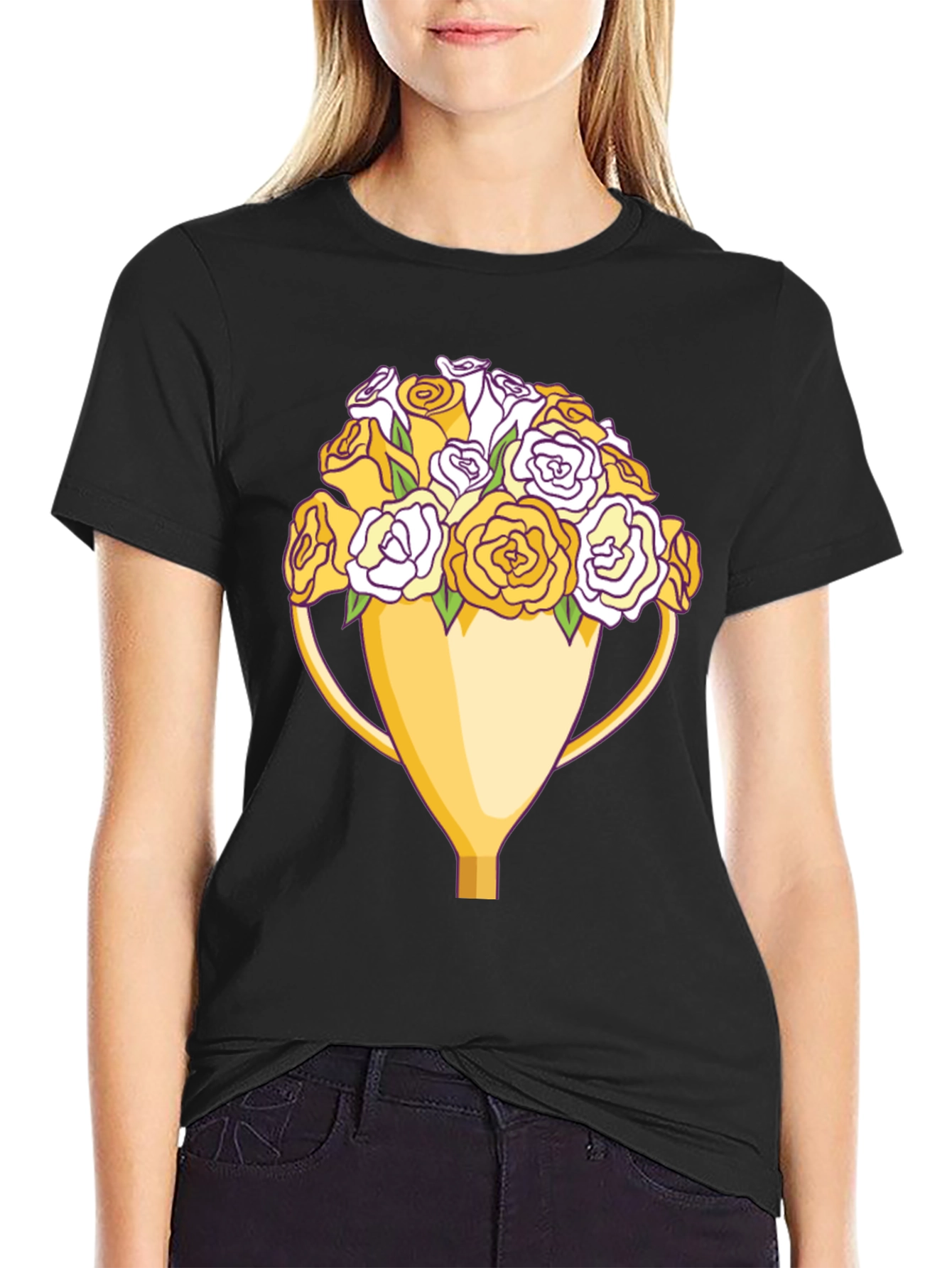 Black Floral Trophy Graphic Tee - Unique Design view 2