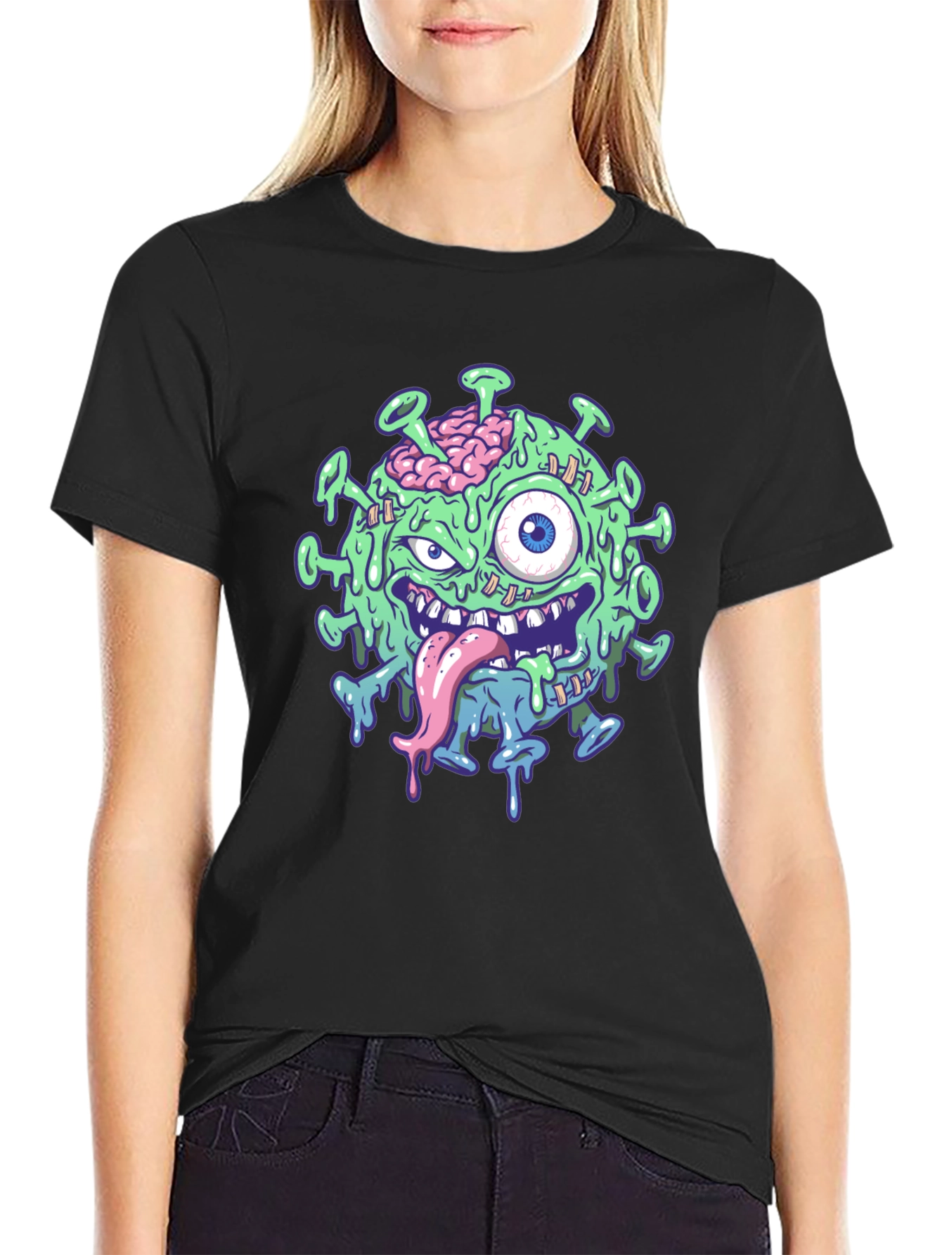 Black Zombie Virus Graphic T-Shirt - Black view 2