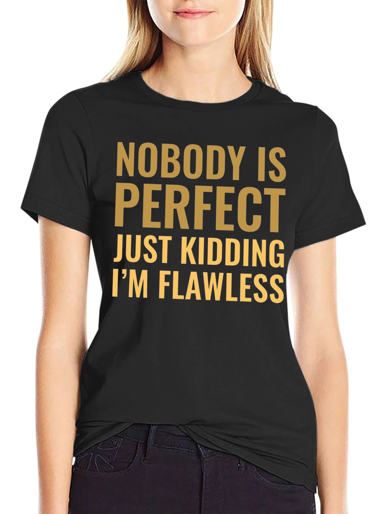 Black Funny 'Nobody is Perfect' Graphic T-Shirt view 2