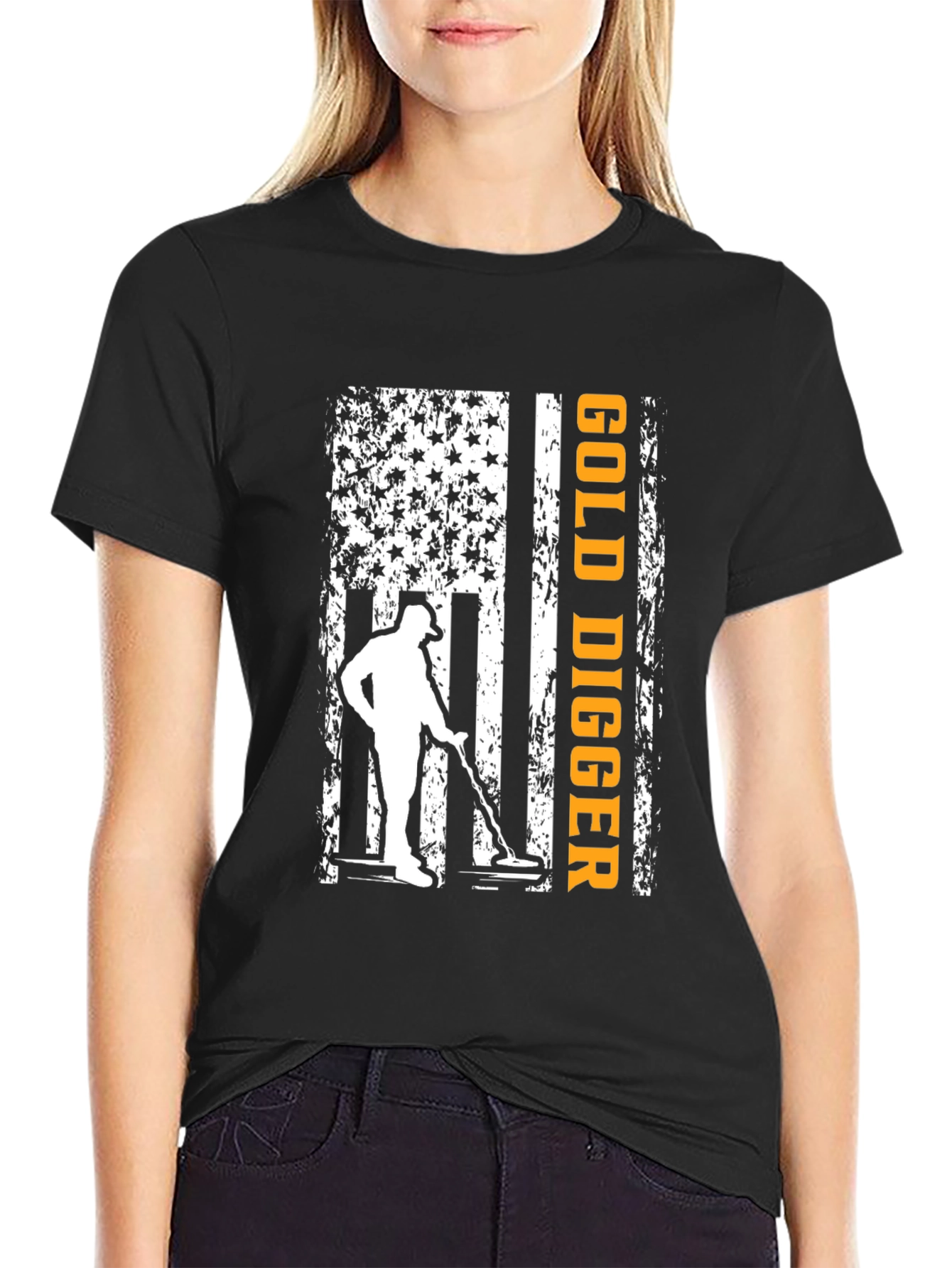 Black Gold Digger American Flag Graphic T-Shirt view 2