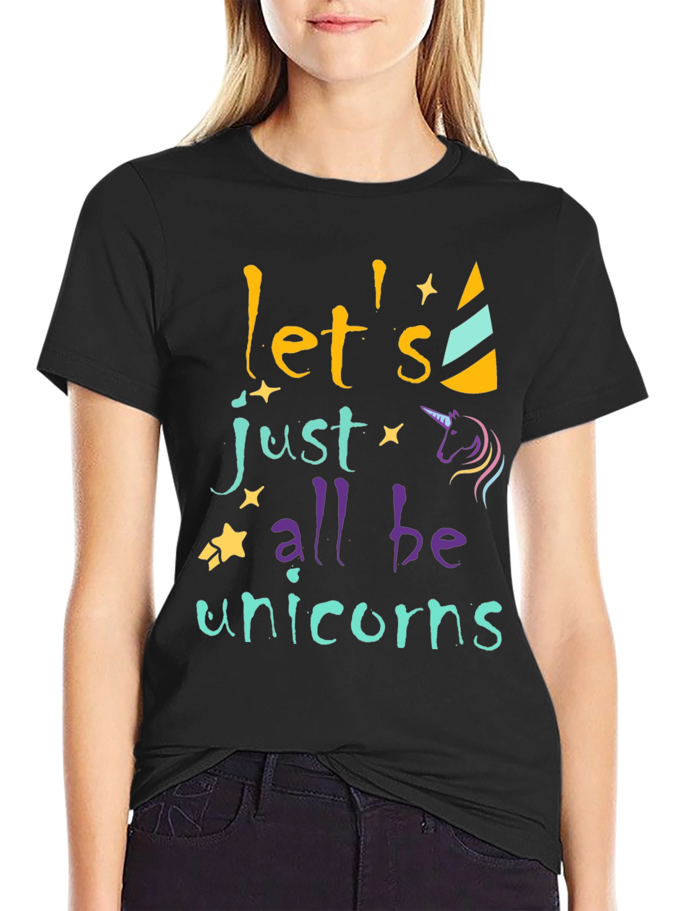 Black Let's All Be Unicorns Graphic Tee view 2