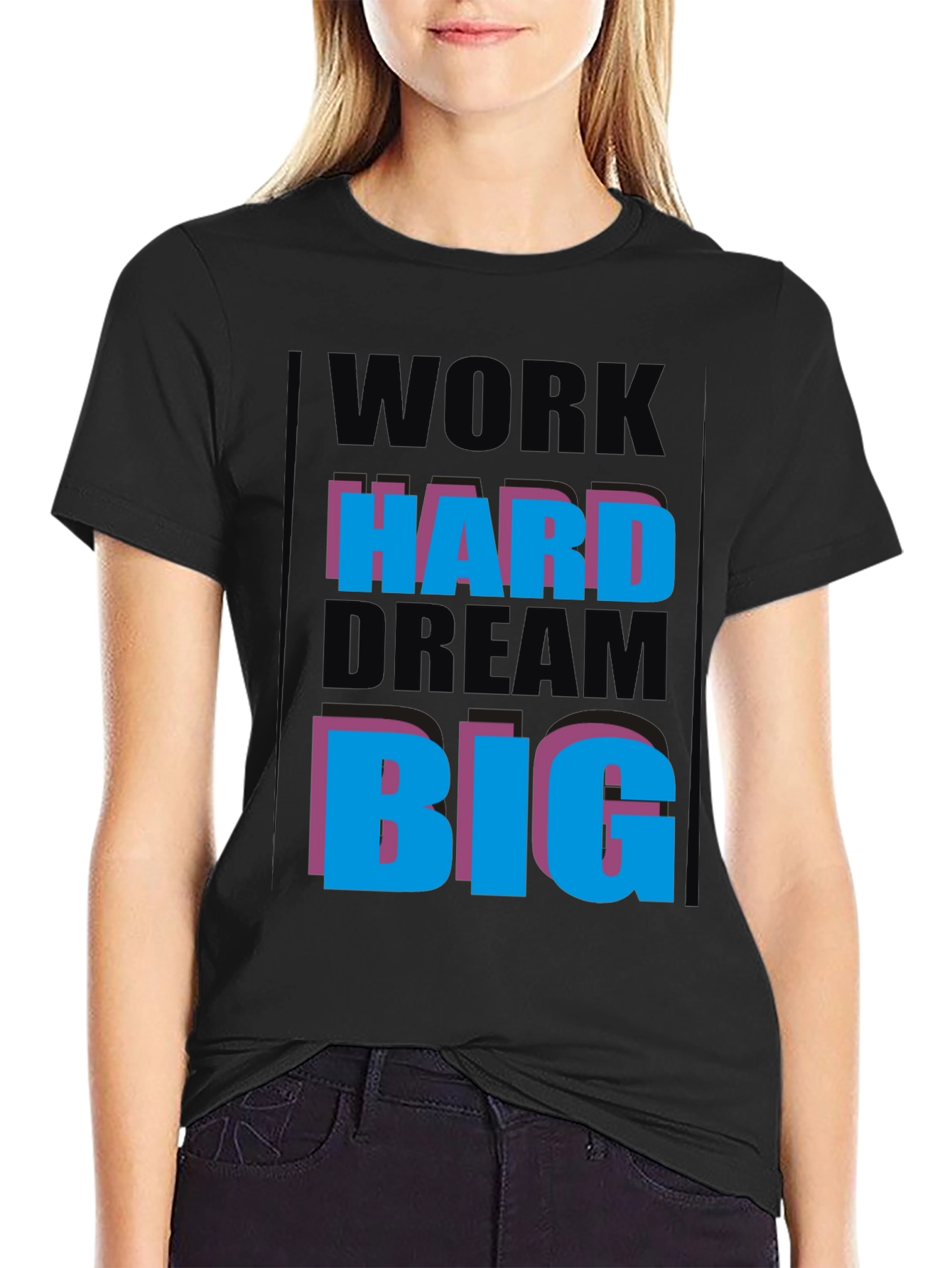 Black Work Hard Dream Big Graphic Tee view 2