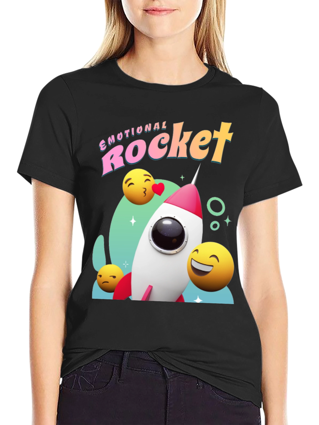 Black Emotional Rocket Graphic T-Shirt - Black view 2