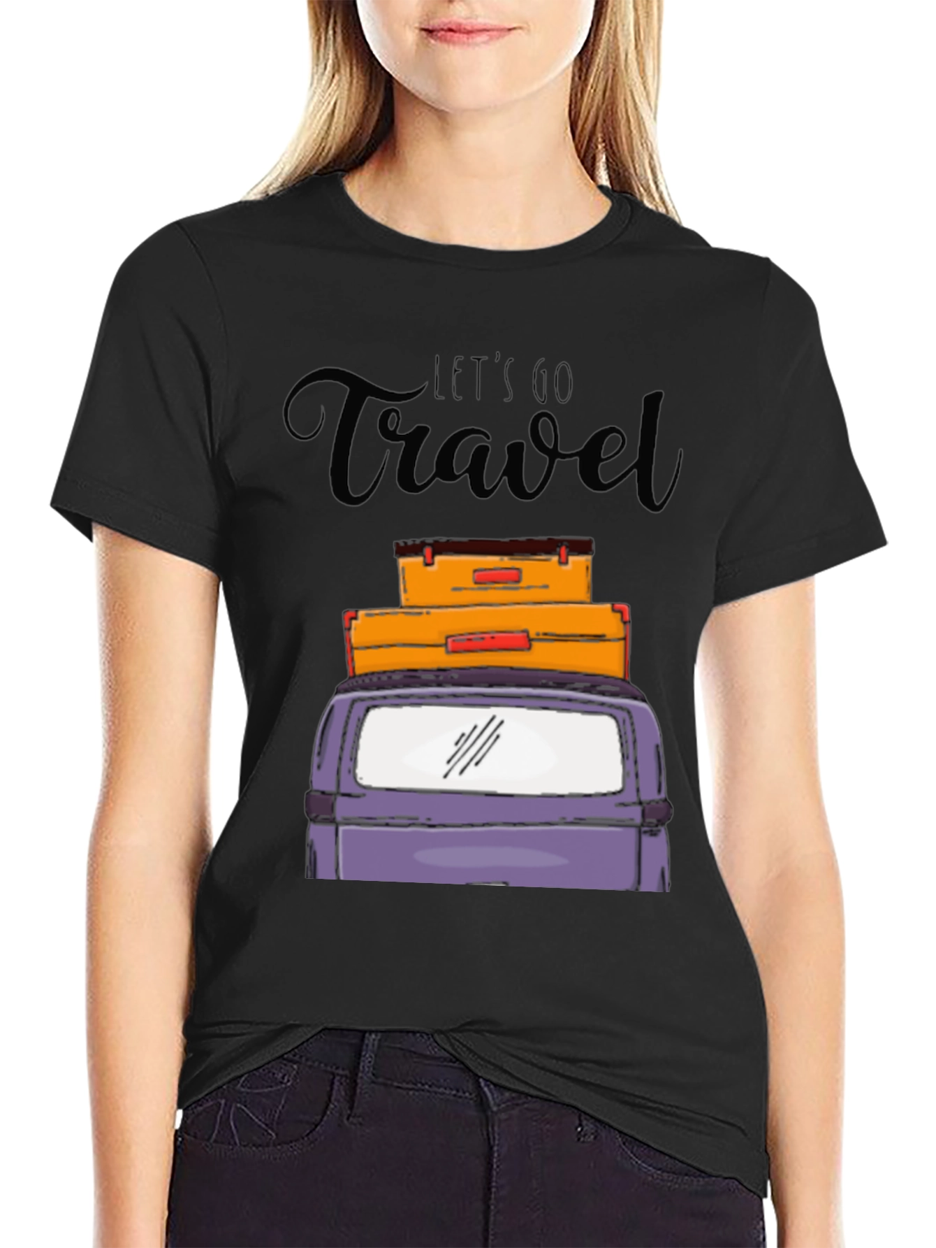 Black Let's Go Travel Graphic T-Shirt view 2