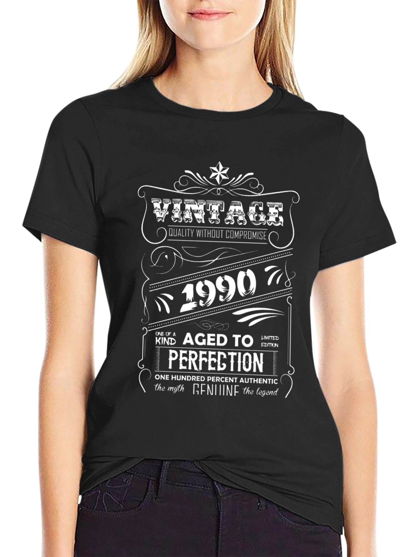 Black Vintage 1990 Aged To Perfection Graphic T-Shirt view 2