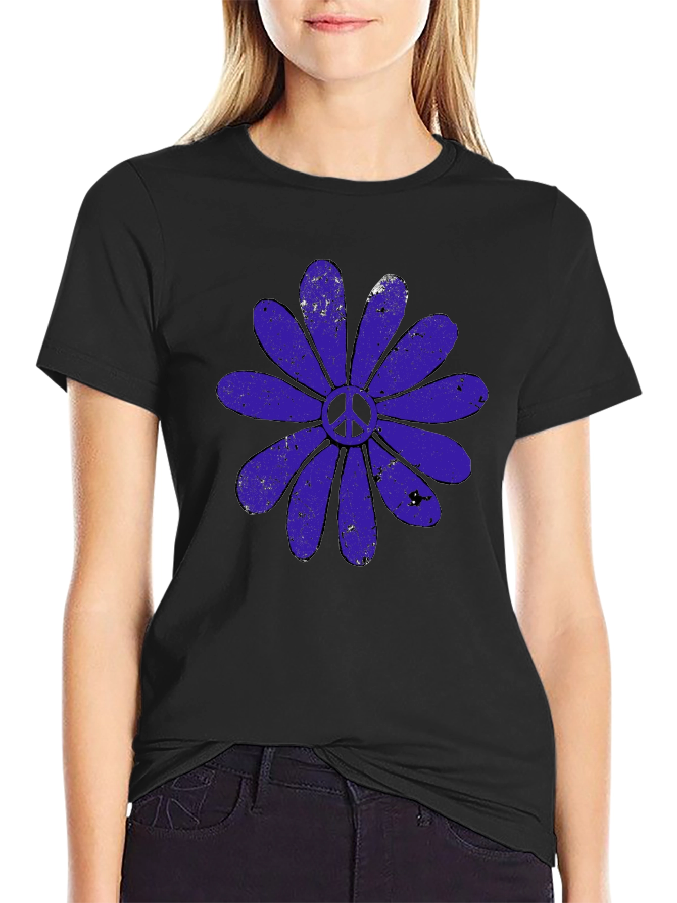 Black Peace Flower Graphic T-Shirt view 2