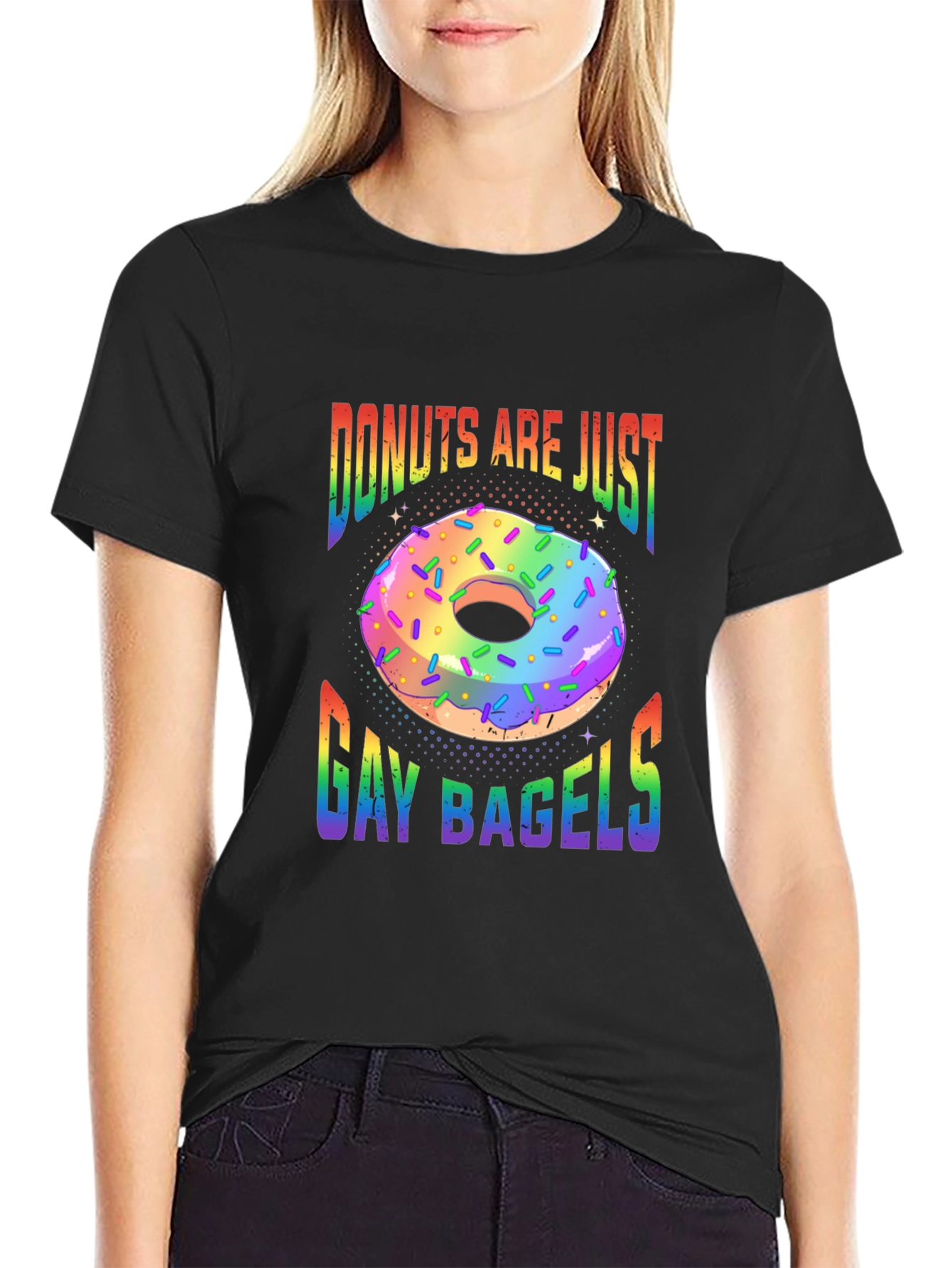 Black Donuts Are Just Gay Bagels Graphic Tee view 2