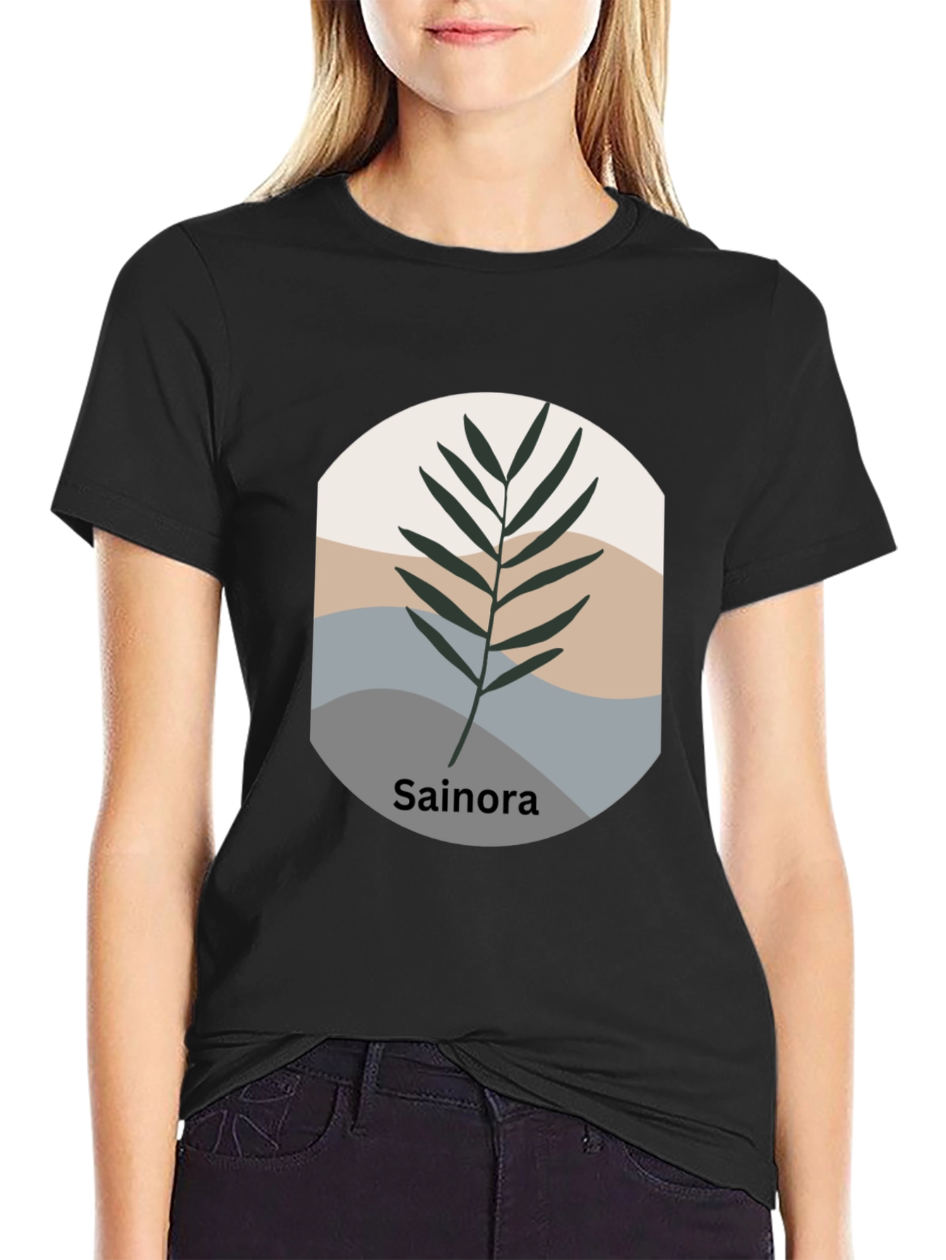 Black Botanical Print Black T-Shirt - Sainora view 2
