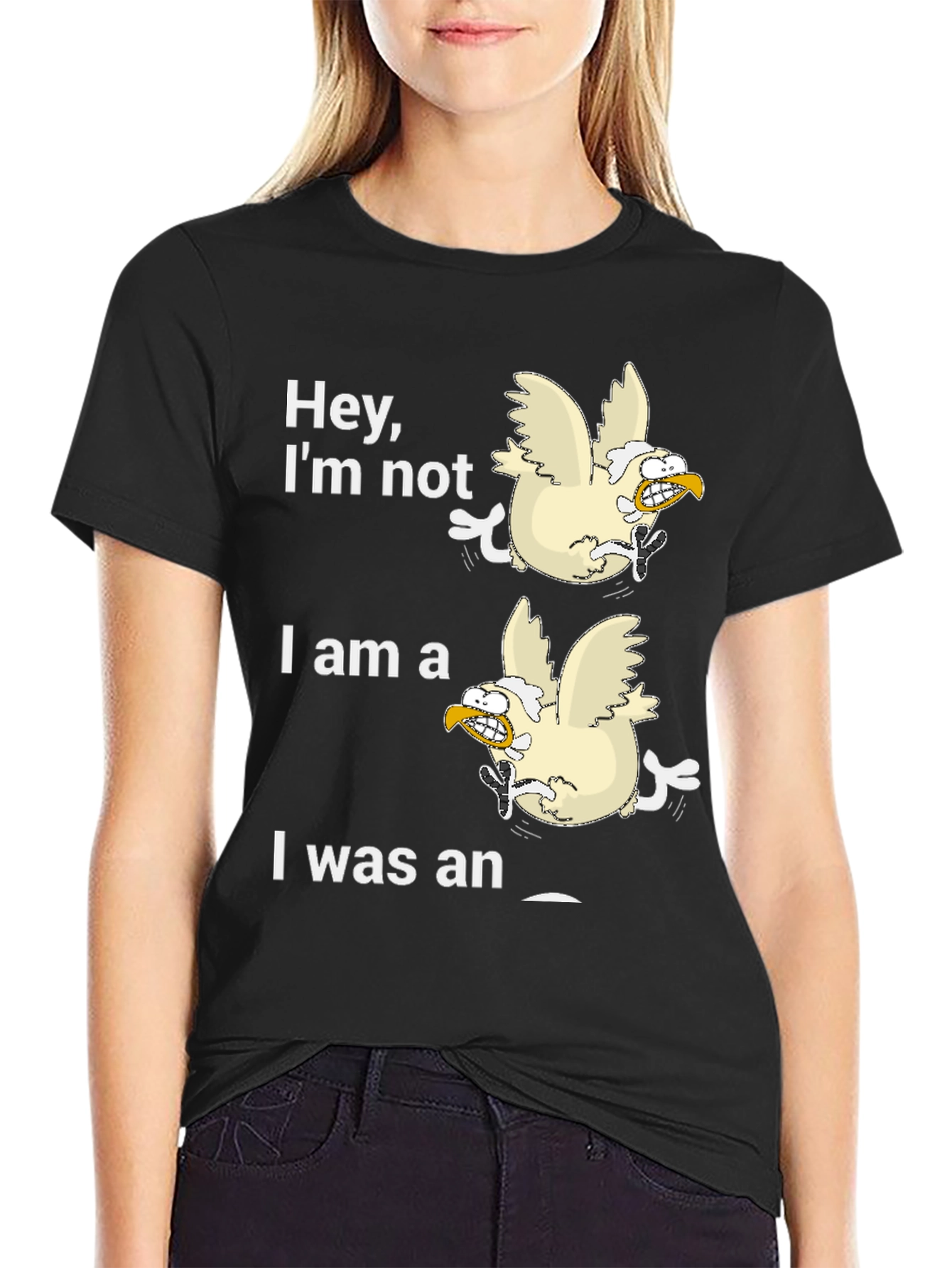 Black Funny Chicken T-Shirt: Hey, I'm Not! view 2