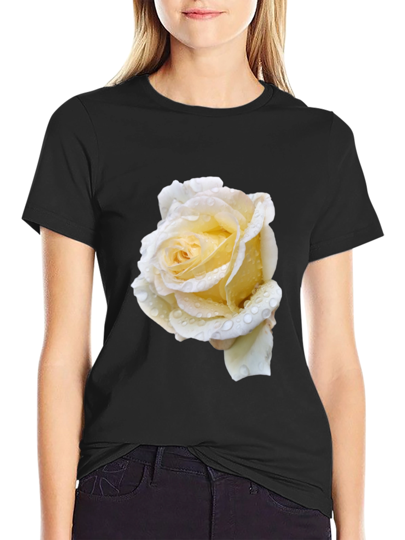 Black Black Tee with White Rose view 2