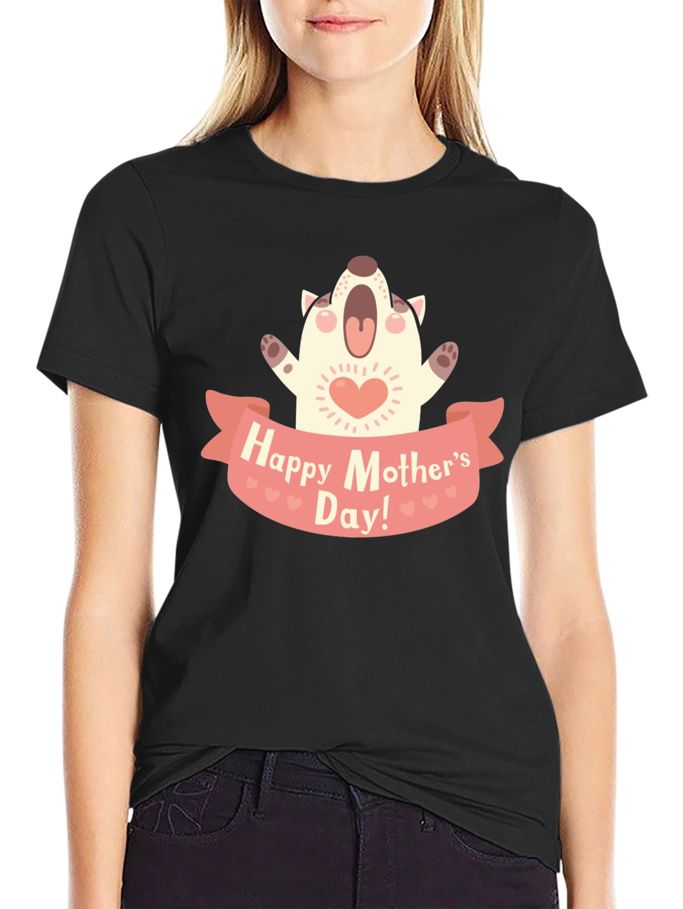 Black Happy Mother's Day Dog Graphic T-Shirt view 2