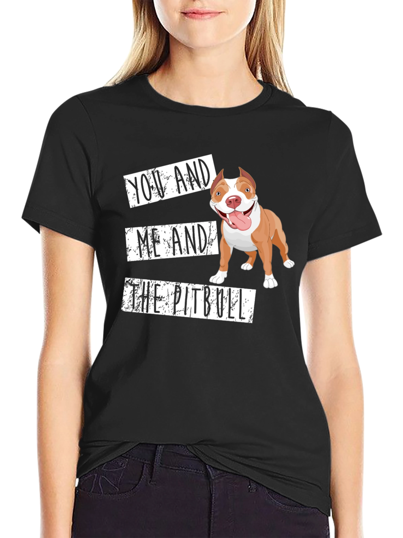 Black You, Me, and The Pitbull T-Shirt -  Unisex Cotton Blend view 2