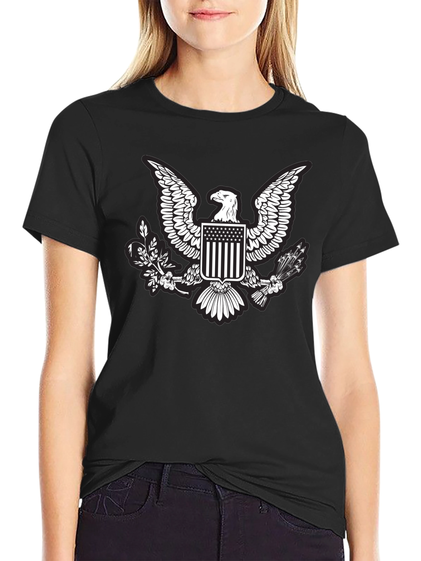 Black Eagle Crest Graphic T-Shirt - Patriotic Design view 2