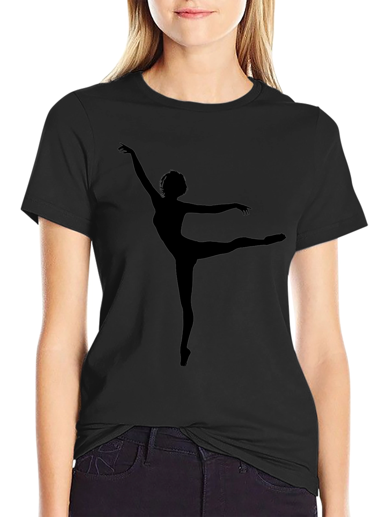 Black Black T-Shirt with Ballerina Silhouette view 2