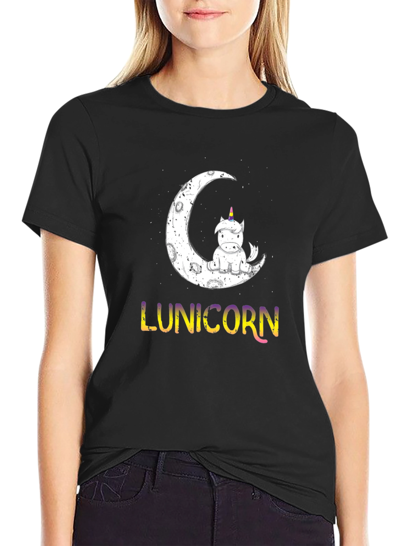Black Lunicorn T-Shirt - Moon Unicorn Graphic Tee view 2