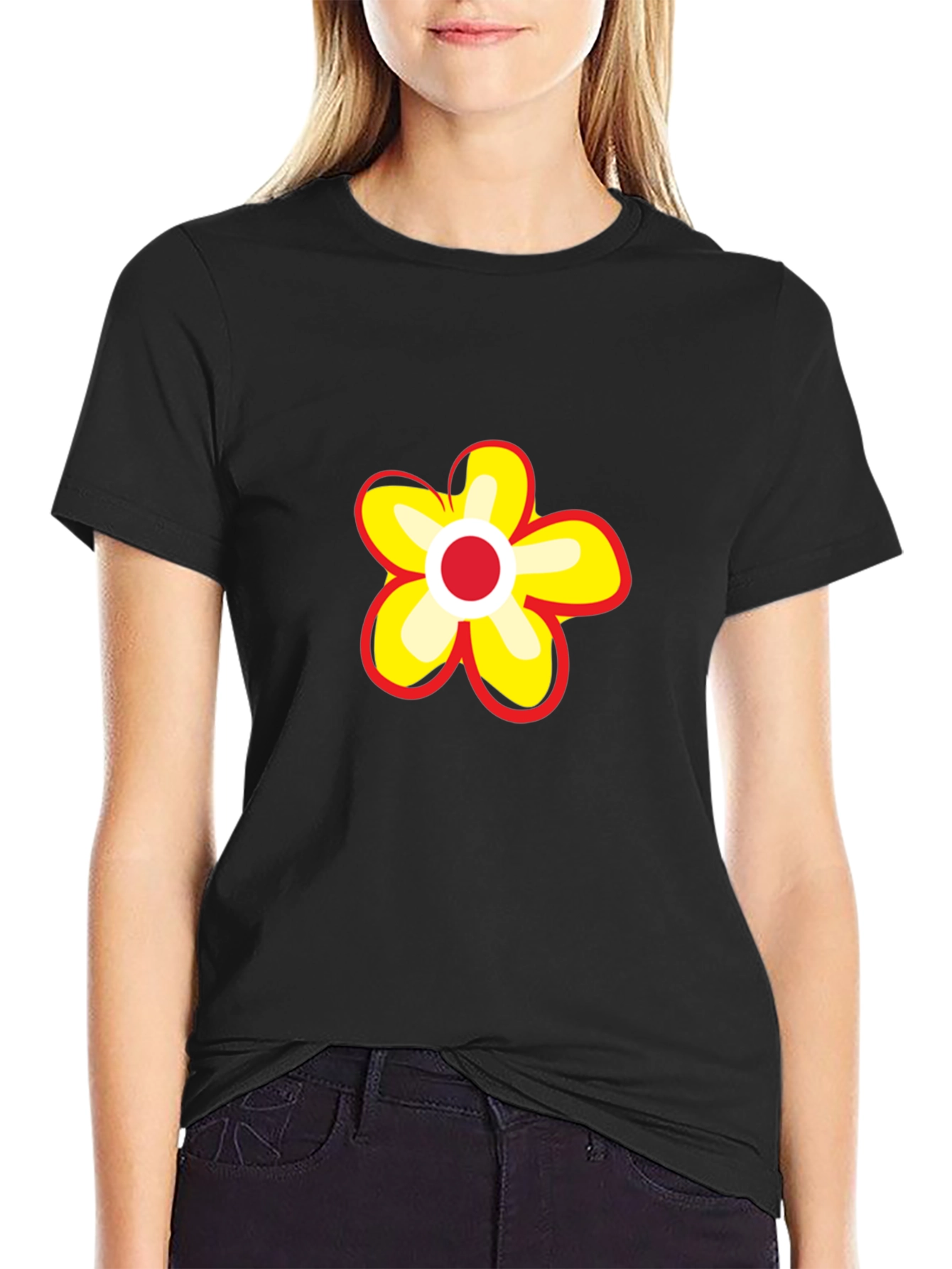 Black Black T-Shirt with Flower Graphic view 2