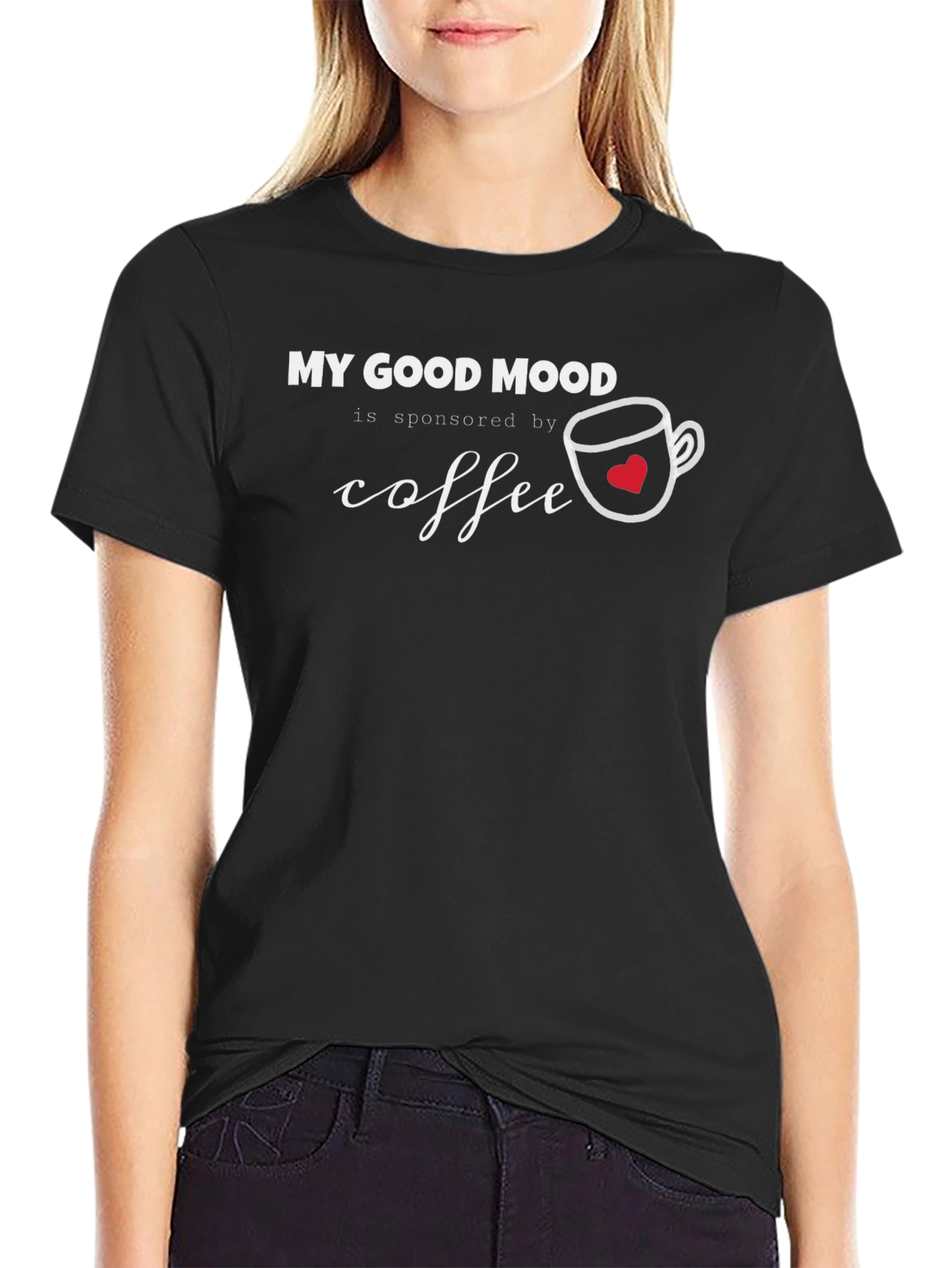 Black My Good Mood Sponsored by Coffee T-Shirt view 2