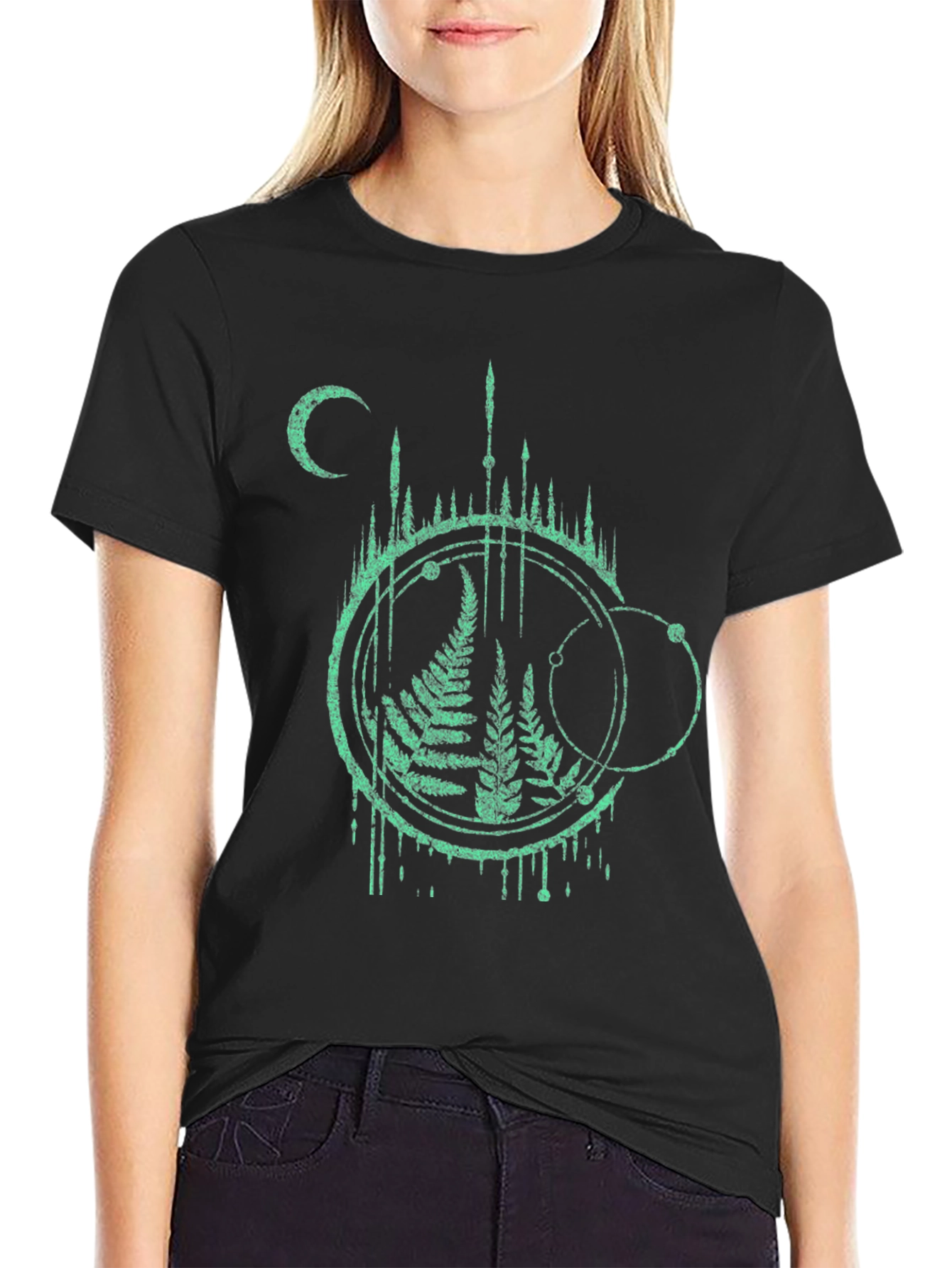 Black Nature Graphic Tee - Fern and Moon Design view 2
