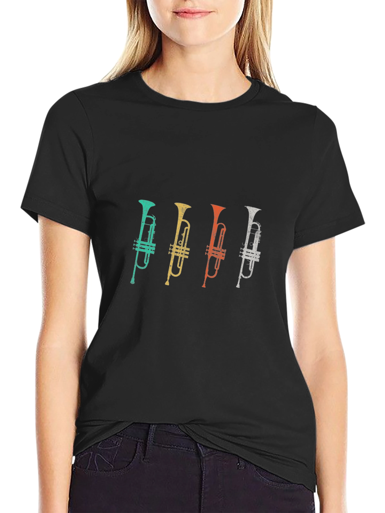 Black Retro Trumpet T-Shirt - Music Lover's Tee view 2