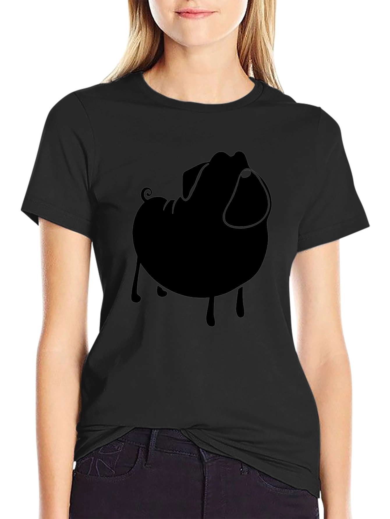 Black Black Pug Silhouette Tee - Modern Casual Style view 2