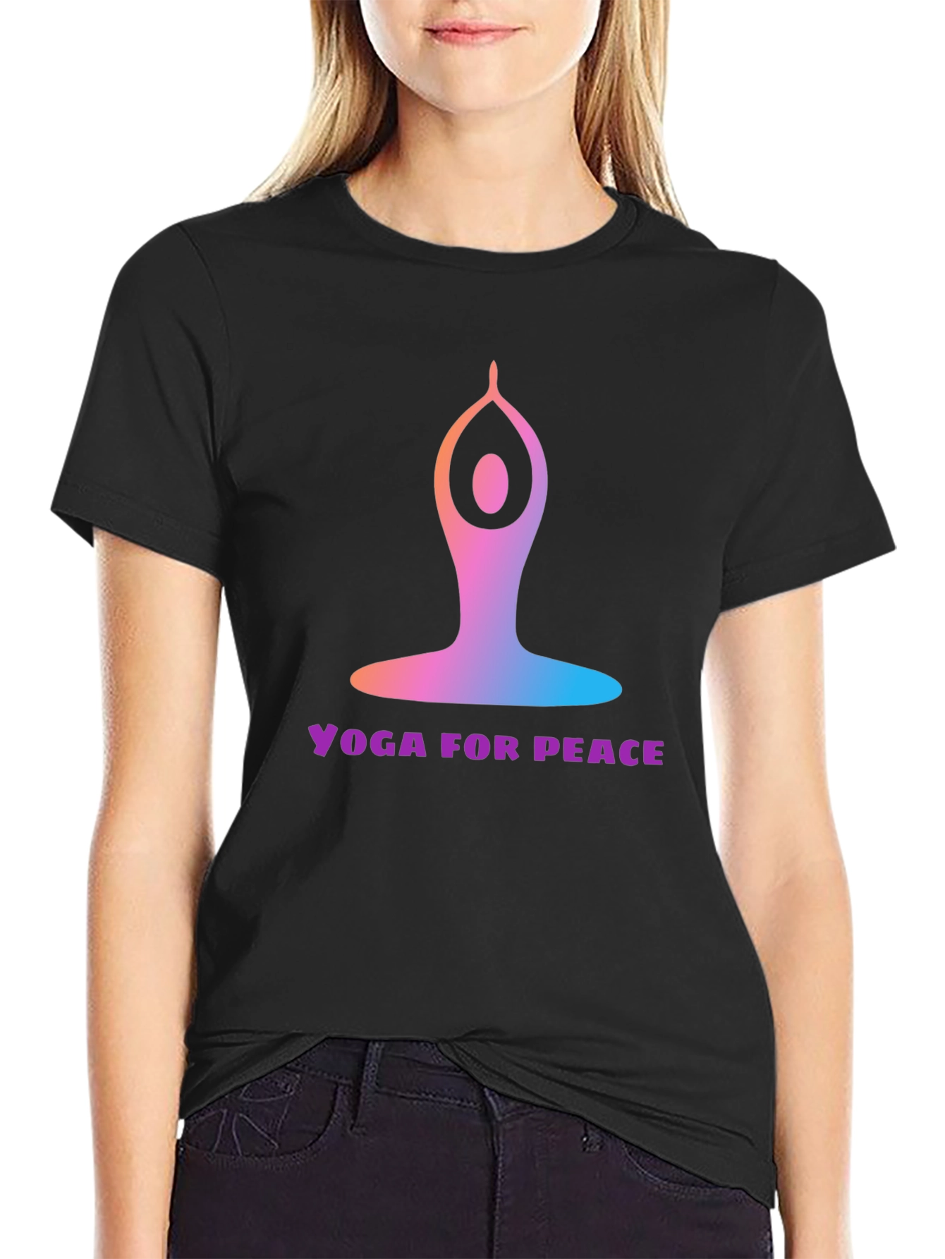 Black Yoga for Peace Graphic Tee - Black Cotton Blend view 2