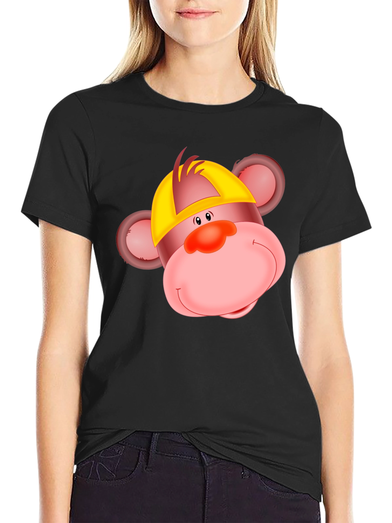 Black Funny Monkey Graphic Tee - Quirky Cartoon T-Shirt view 2