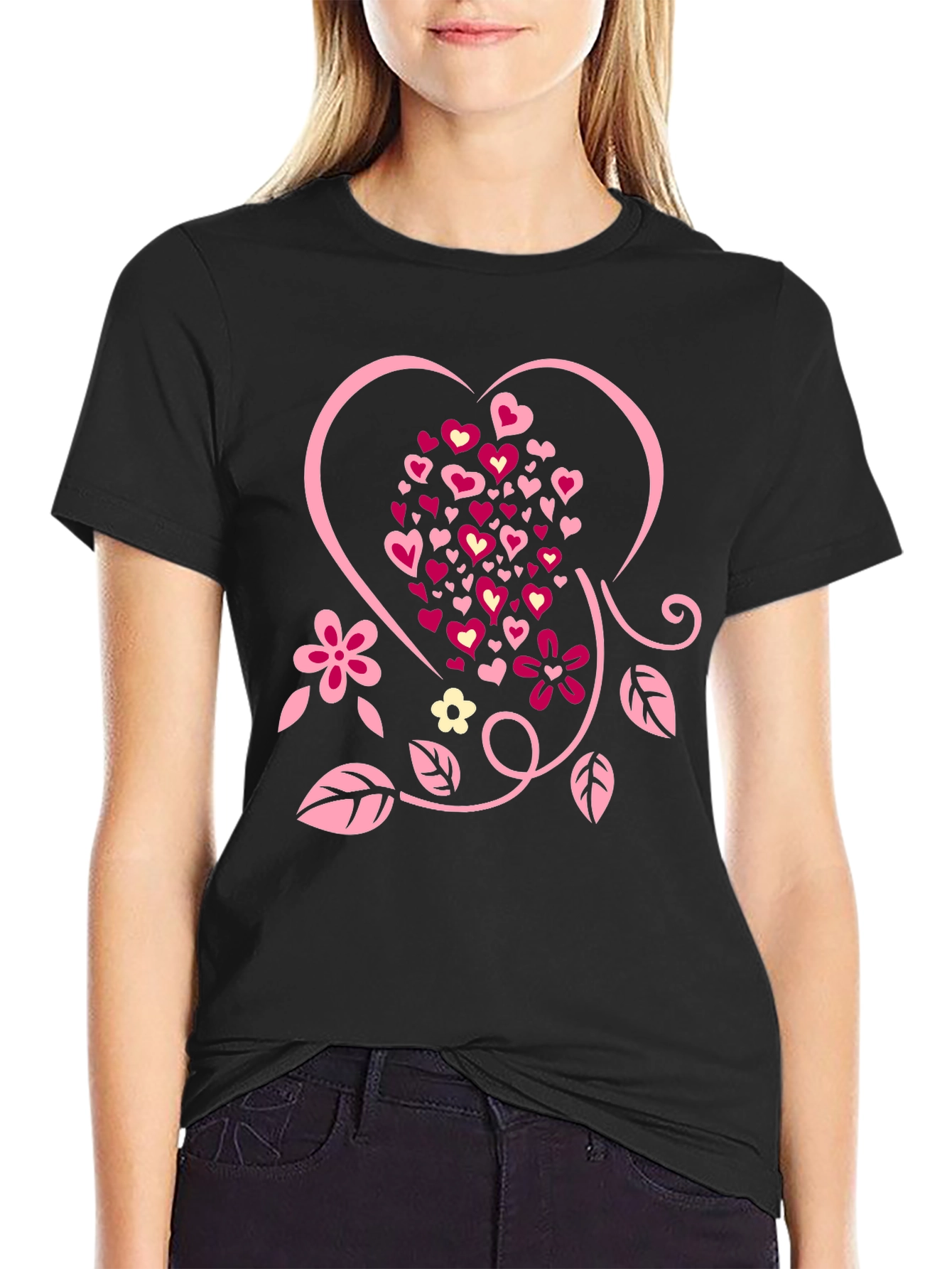 Black Heart & Floral Graphic Tee - Valentine's Day Shirt view 2
