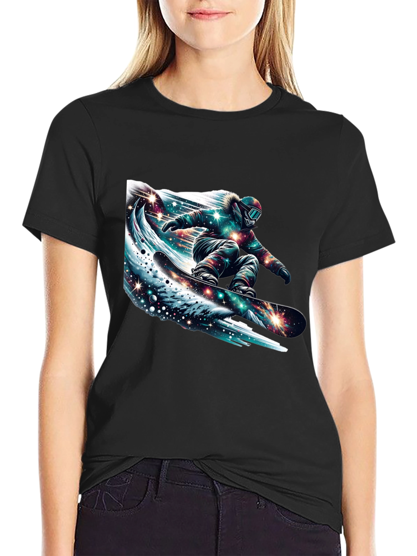 Black Galaxy Snowboarder Graphic Tee - Black view 2